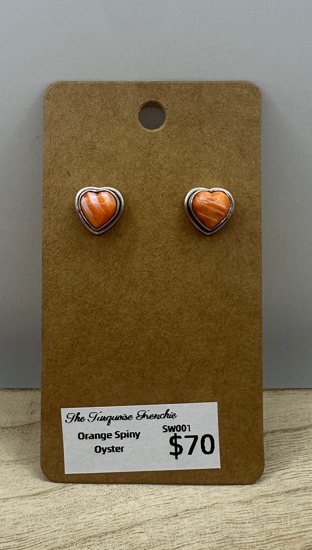 Orange Spiny Oyster Heart Studs