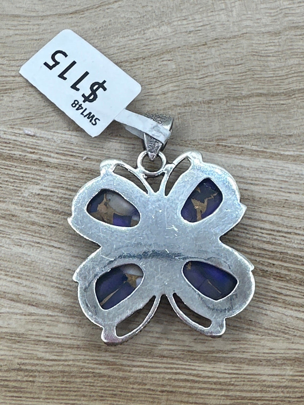Purple Dahlia Turquoise Butterfly Pendant