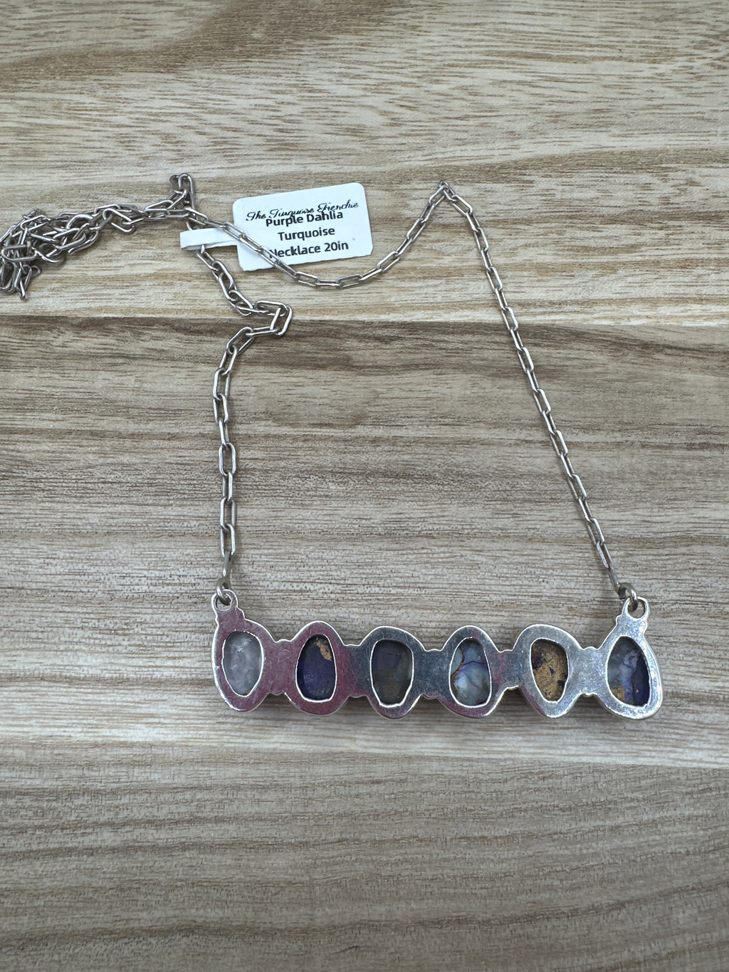 Purple Dahlia Turquoise Bar Necklace 20in