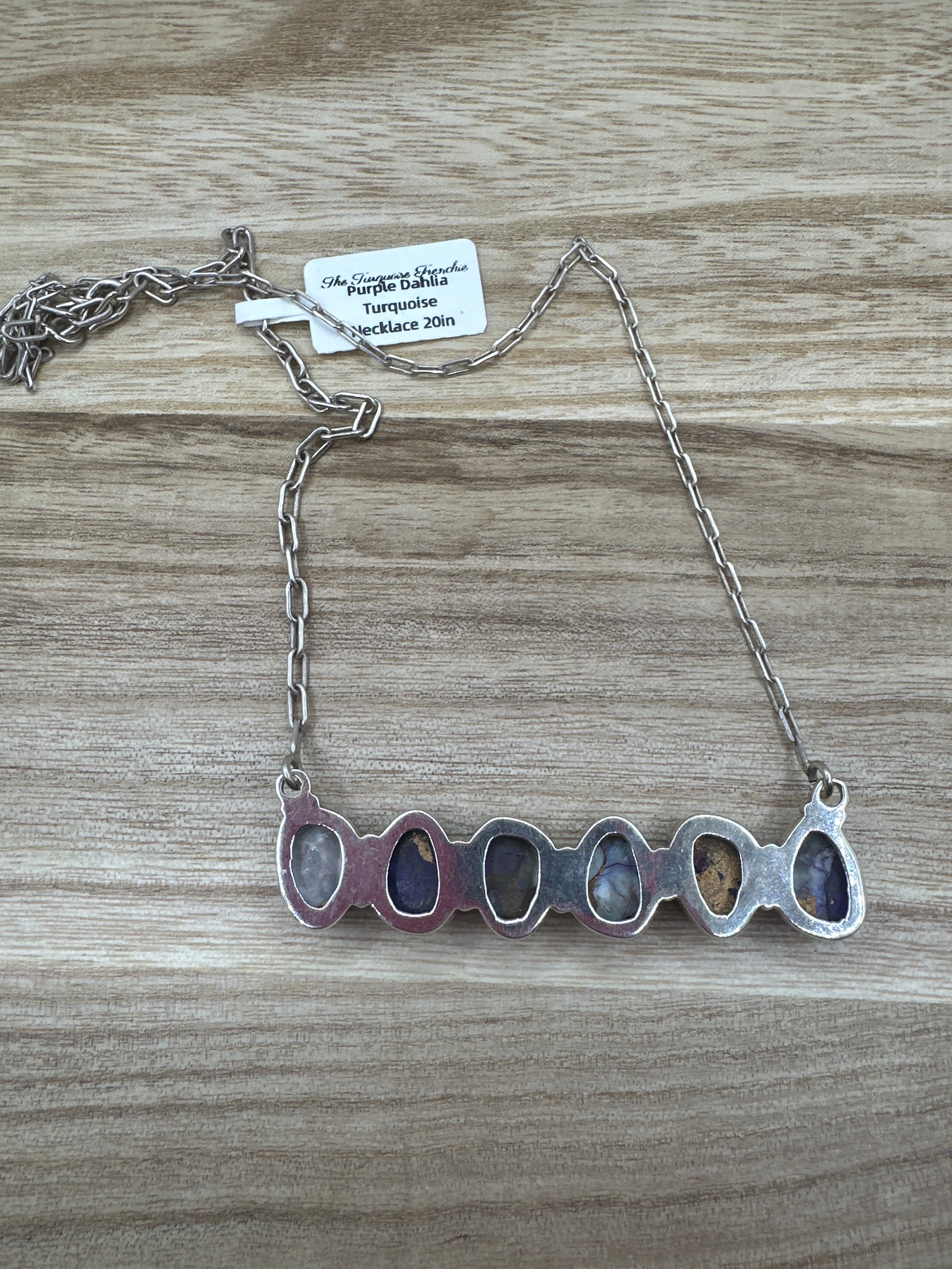 Purple Dahlia Turquoise Bar Necklace 20in