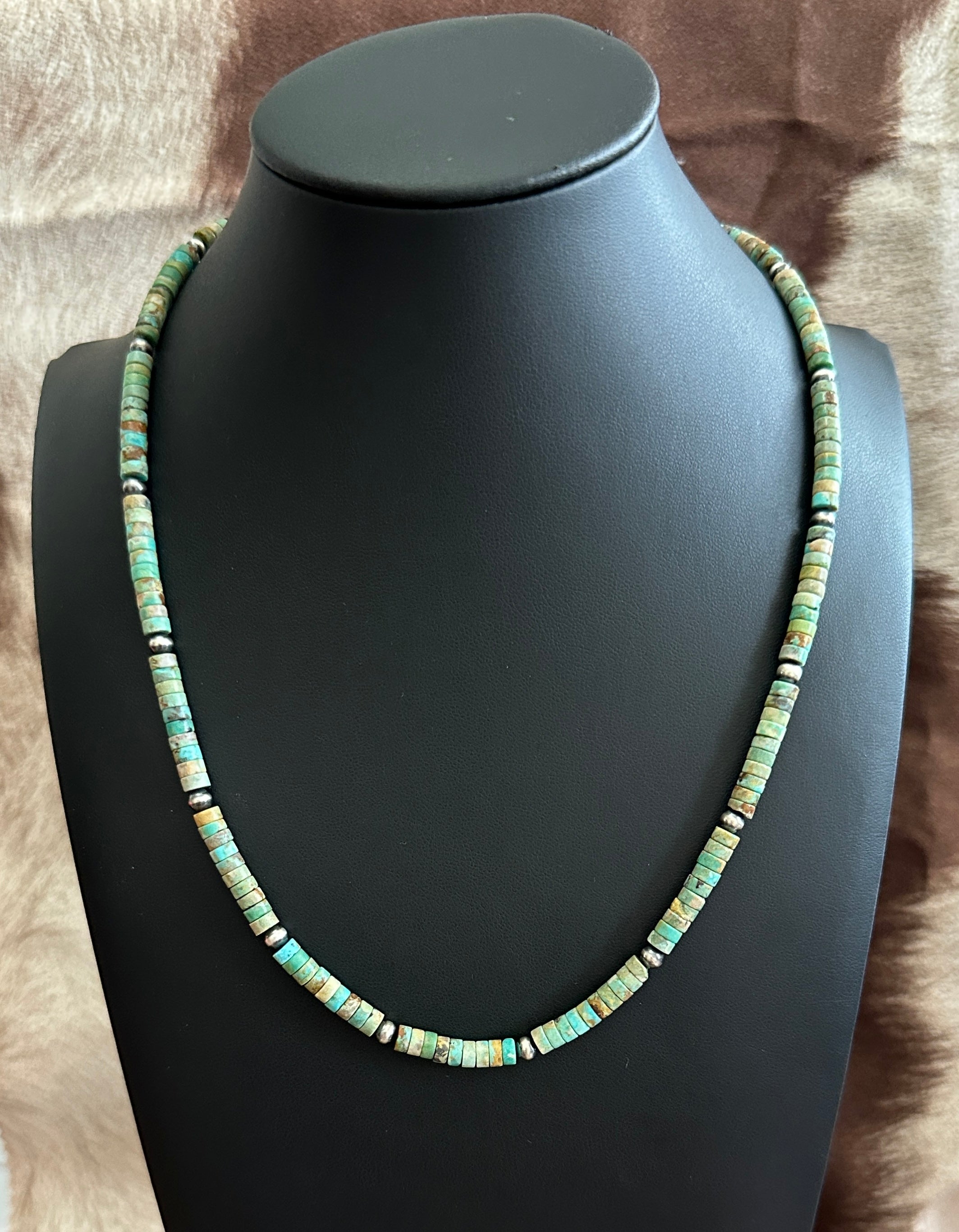 Green Turquoise Heishi and Desert Pearl Necklace