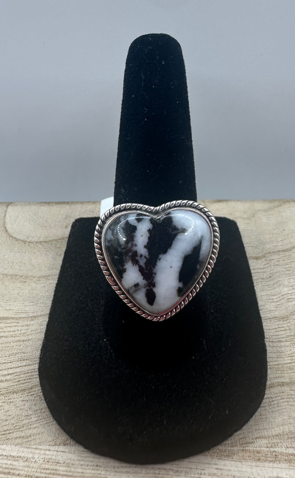 Zebra Jasper Heart Ring Size 7