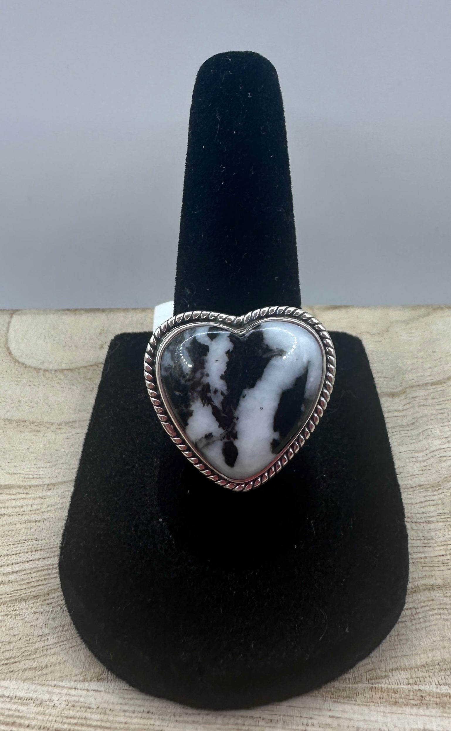 Zebra Jasper Heart Ring Size 7