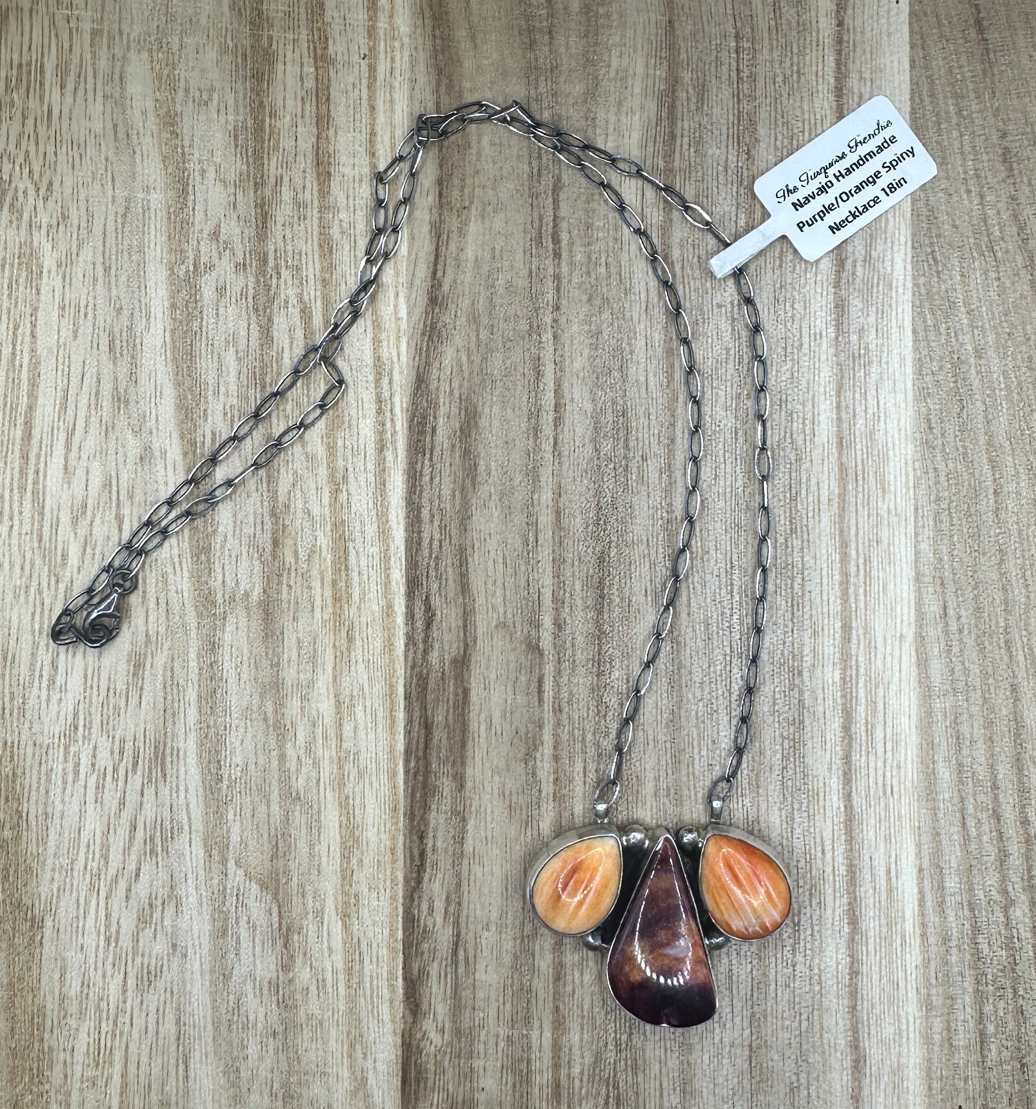 Navajo Handmade Purple and Orange Spiny Oyster Necklace 18in