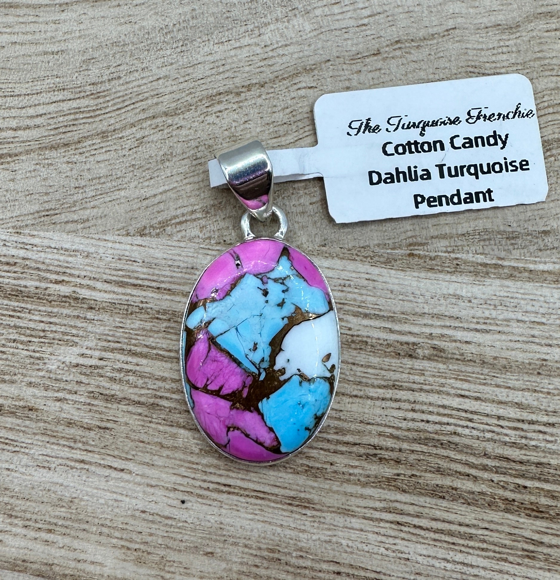 Cotton Candy Dahlia Turquoise Oval Pendant