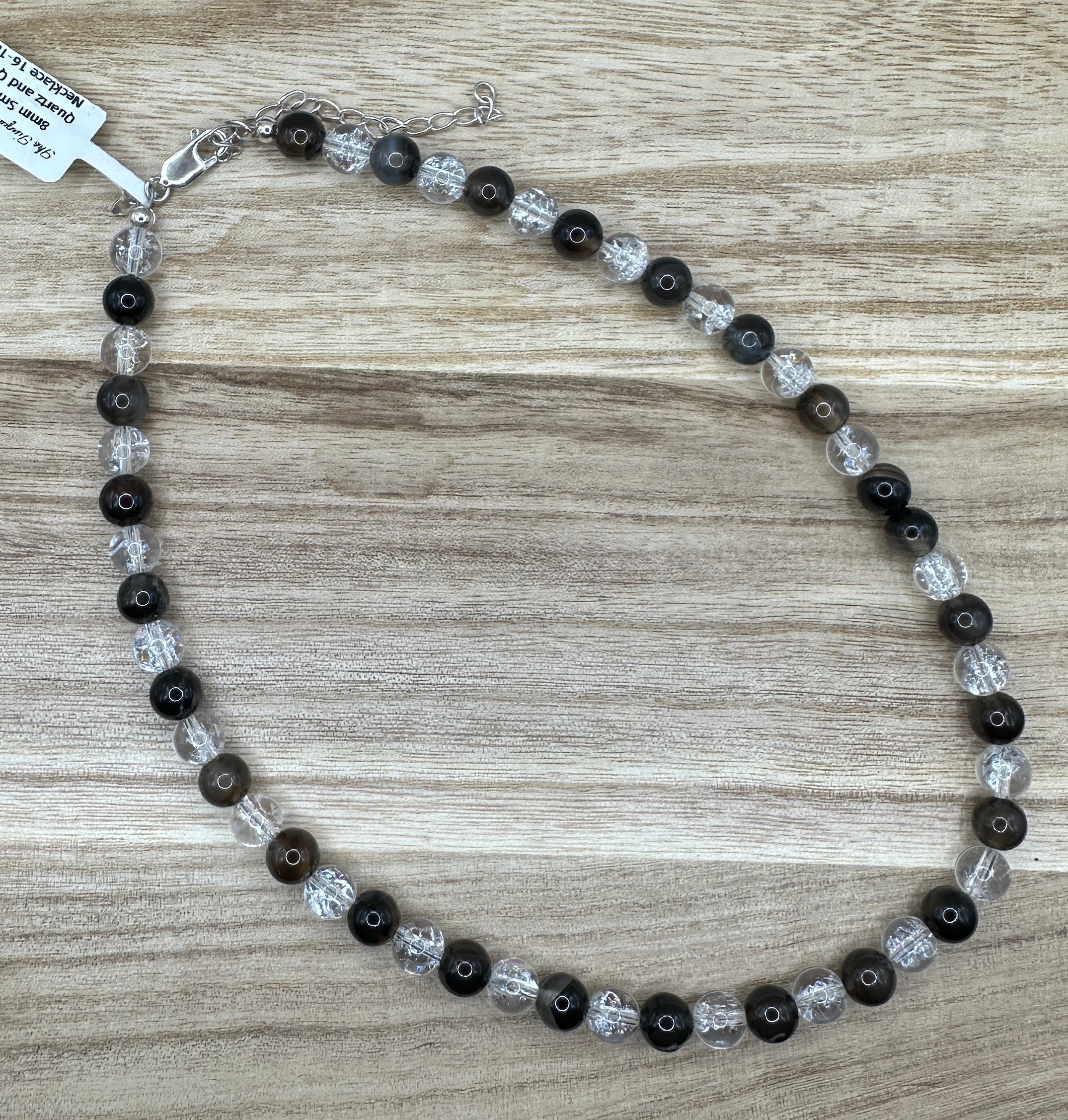 8mm Smoky Quartz and Quartz Necklace 16-18in