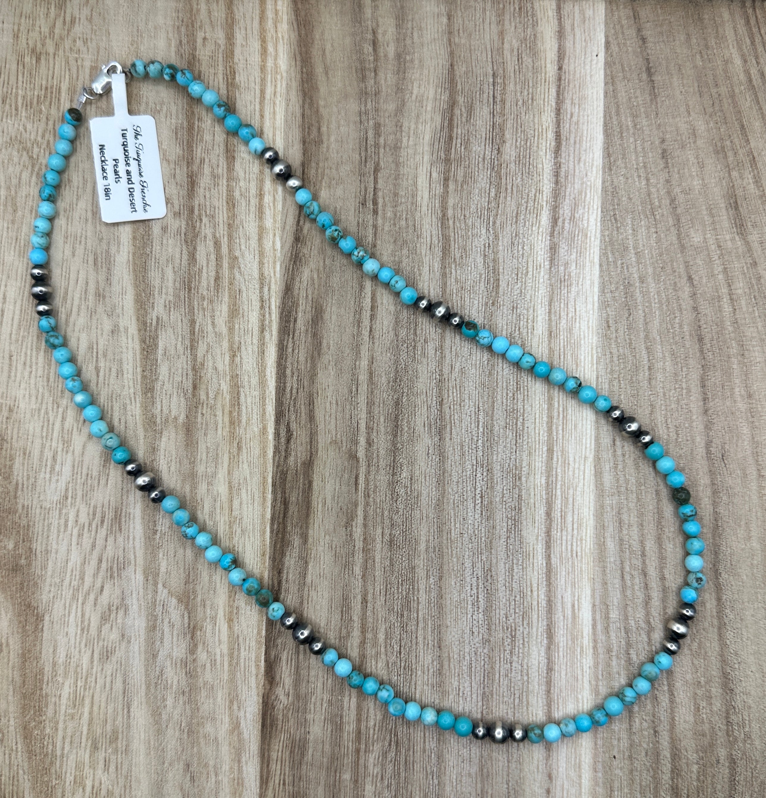 Turquoise and Graduated Desert Pearl Necklace 18in