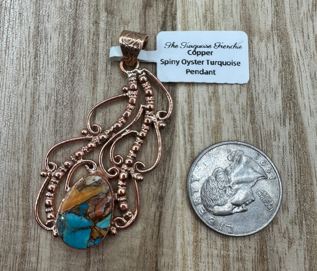Spiny Oyster Turquoise and Copper Pendant