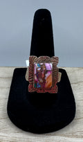 Pink Spiny Oyster Turquoise Copper Adjustable Ring