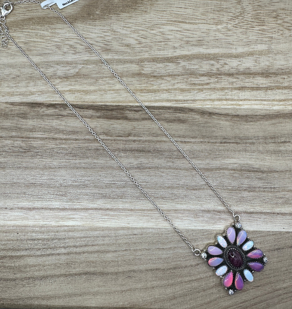 Purple Spiny Oyster and Ballon Opal Necklace 16-20in