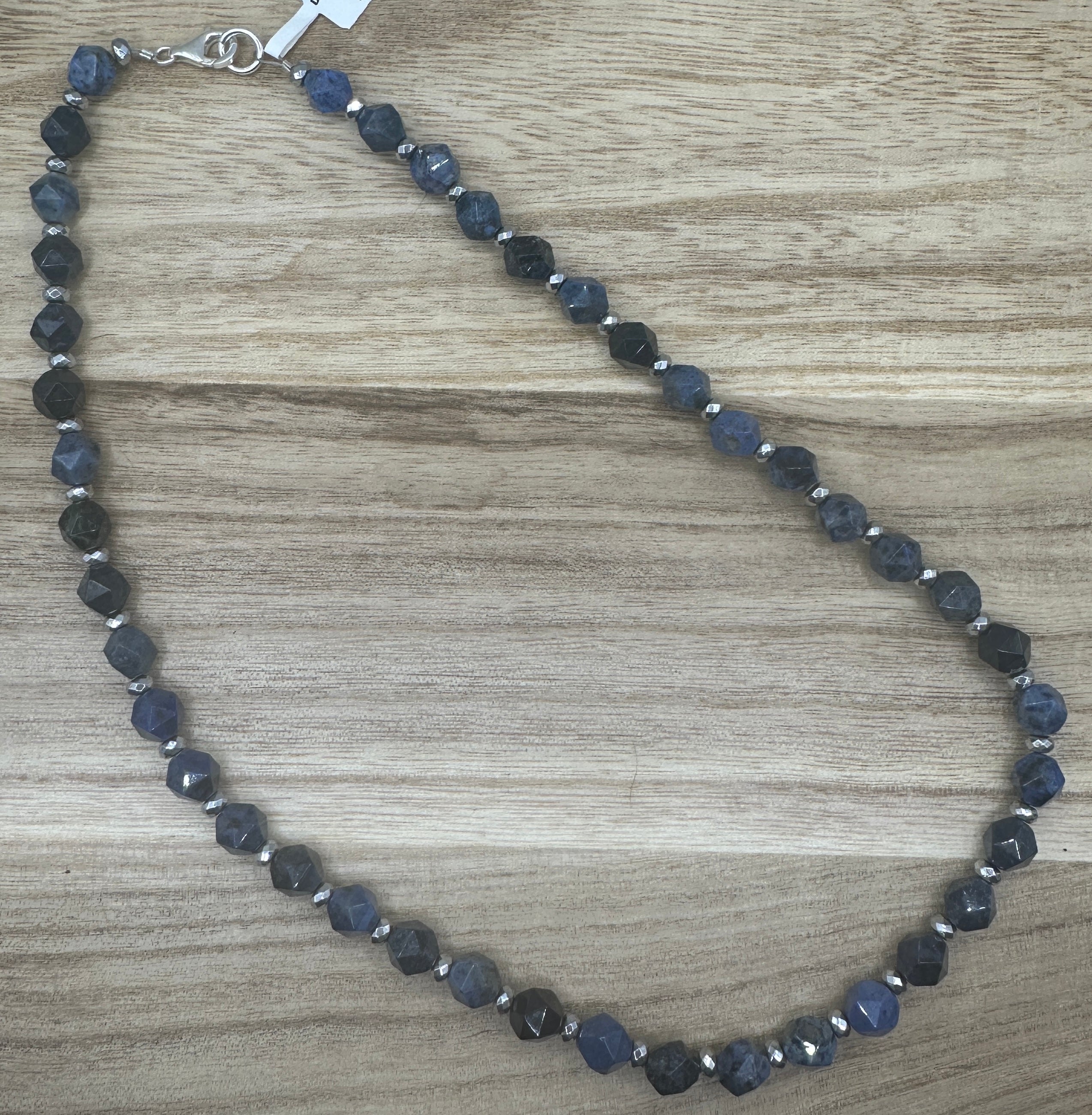Denim Dumortietite with Silver Hematite Necklace 18in