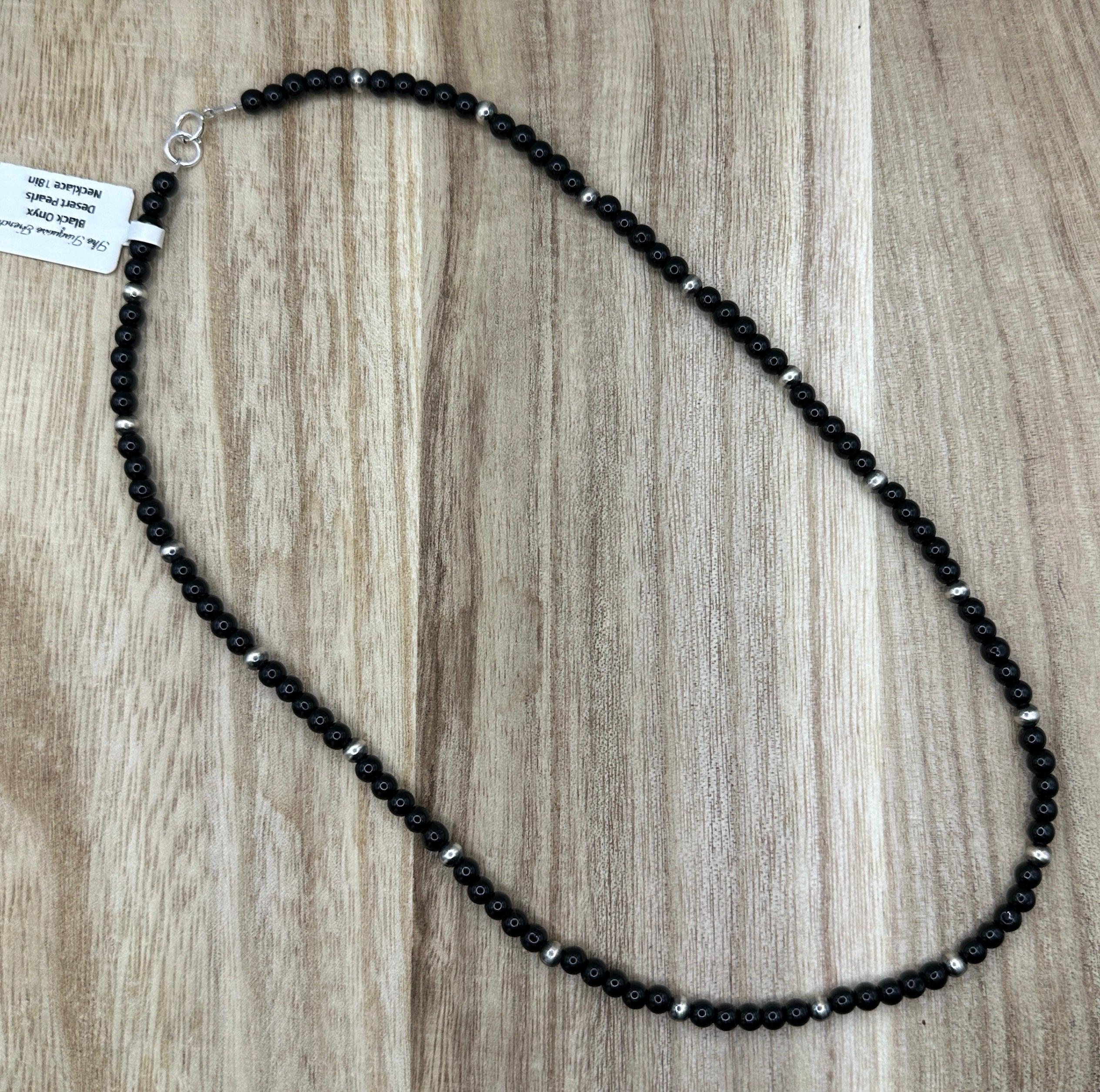 4mm Black Onyx and Desert Pearls Necklace 18in