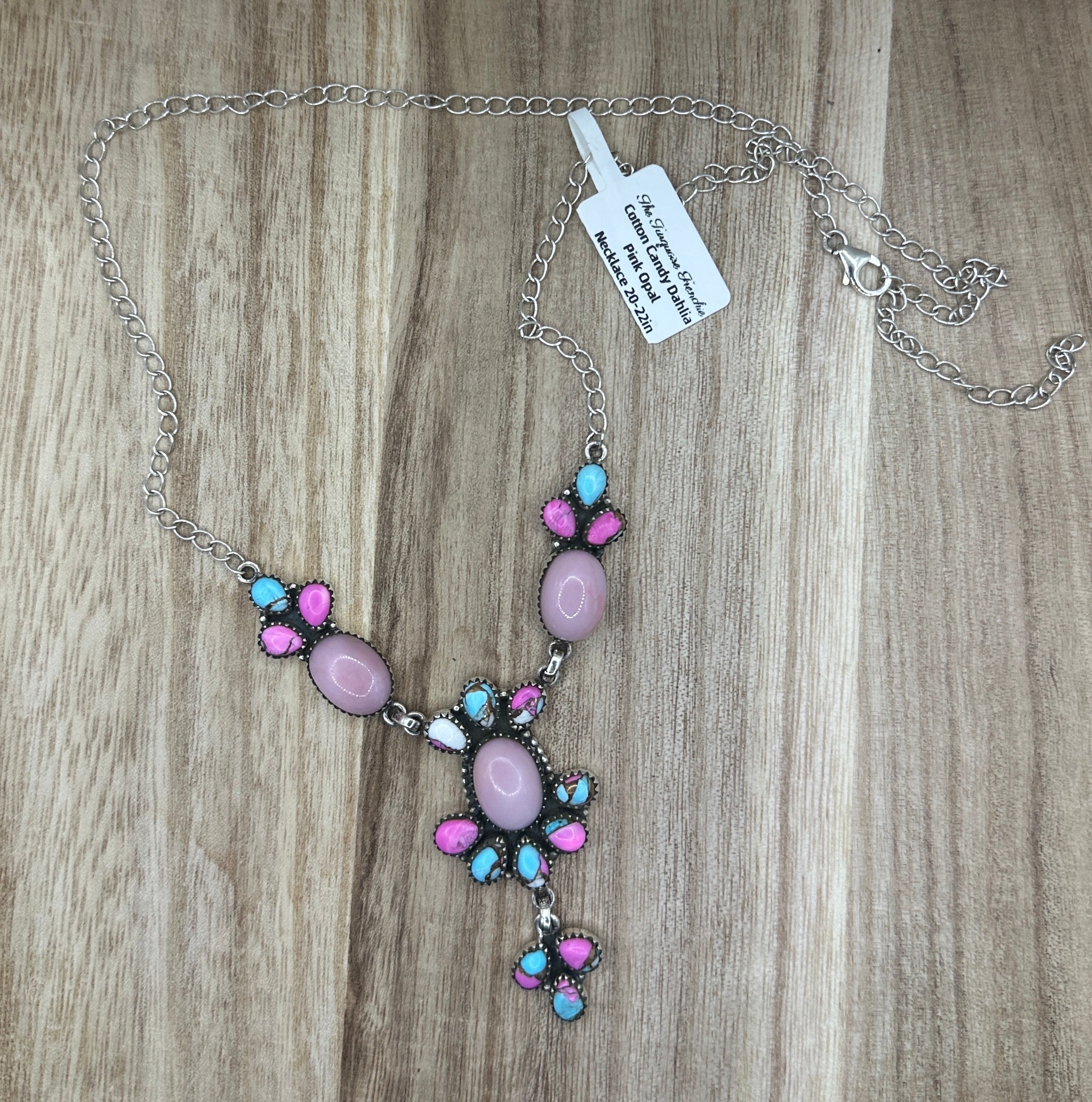 Cotton Candy Dahlia Turquoise and Opal Necklace 20-22in