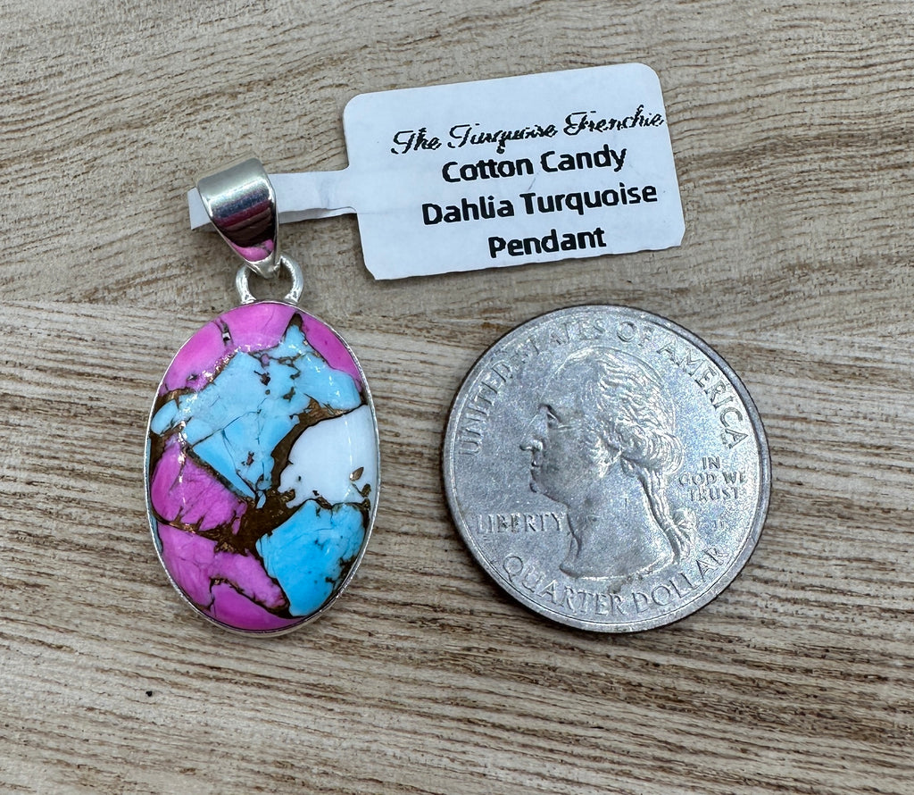 Cotton Candy Dahlia Turquoise Oval Pendant