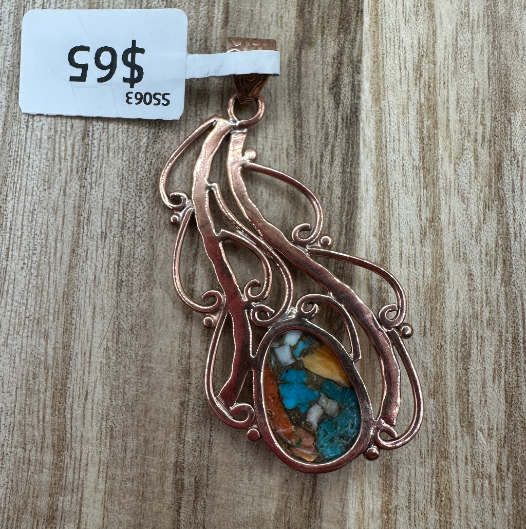 Spiny Oyster Turquoise and Copper Pendant
