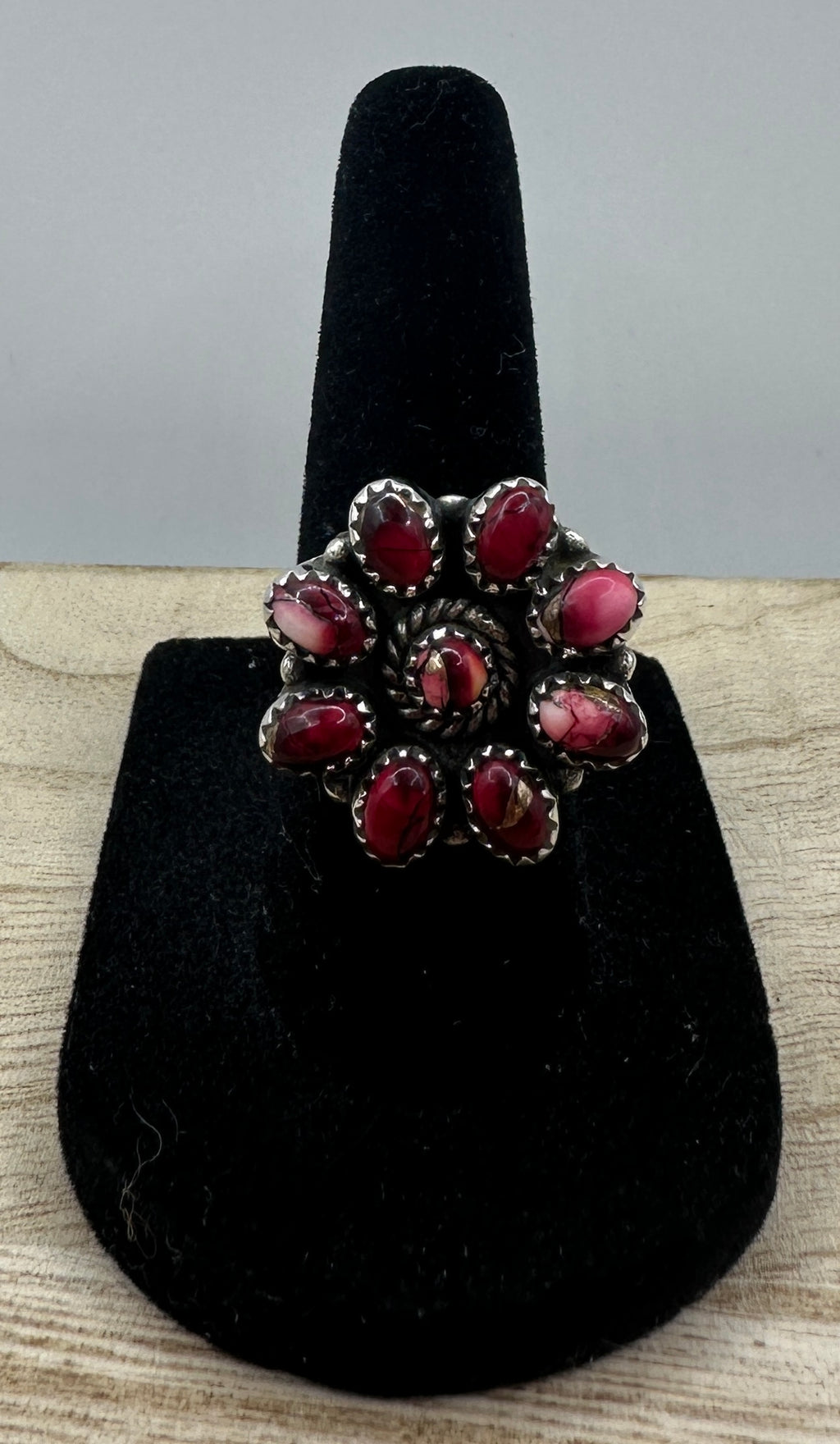 Red Rose Dahlia Turquoise adjustable Flower Ring
