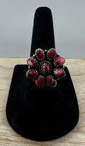 Red Rose Dahlia Turquoise adjustable Flower Ring