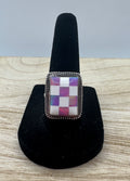 Aurora Opal Checkerboard Ring Size 8