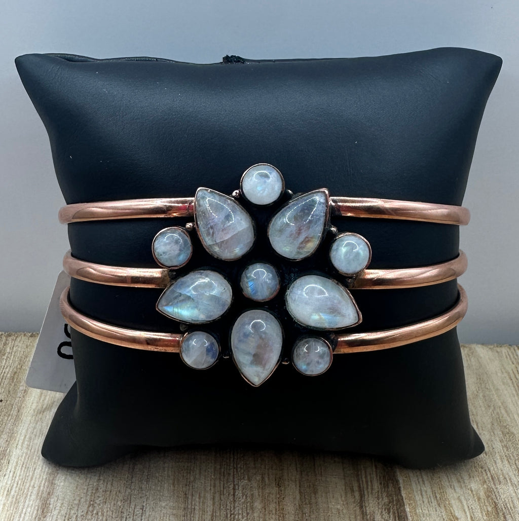 Copper and Rainbow Moonstone Cuff