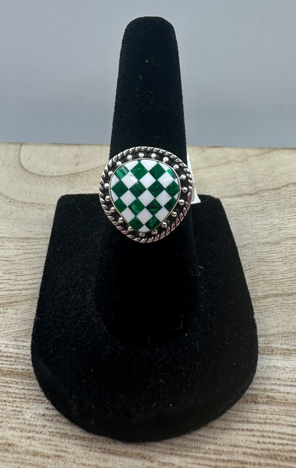 Malachite Checkerboard Ring Size 5.5