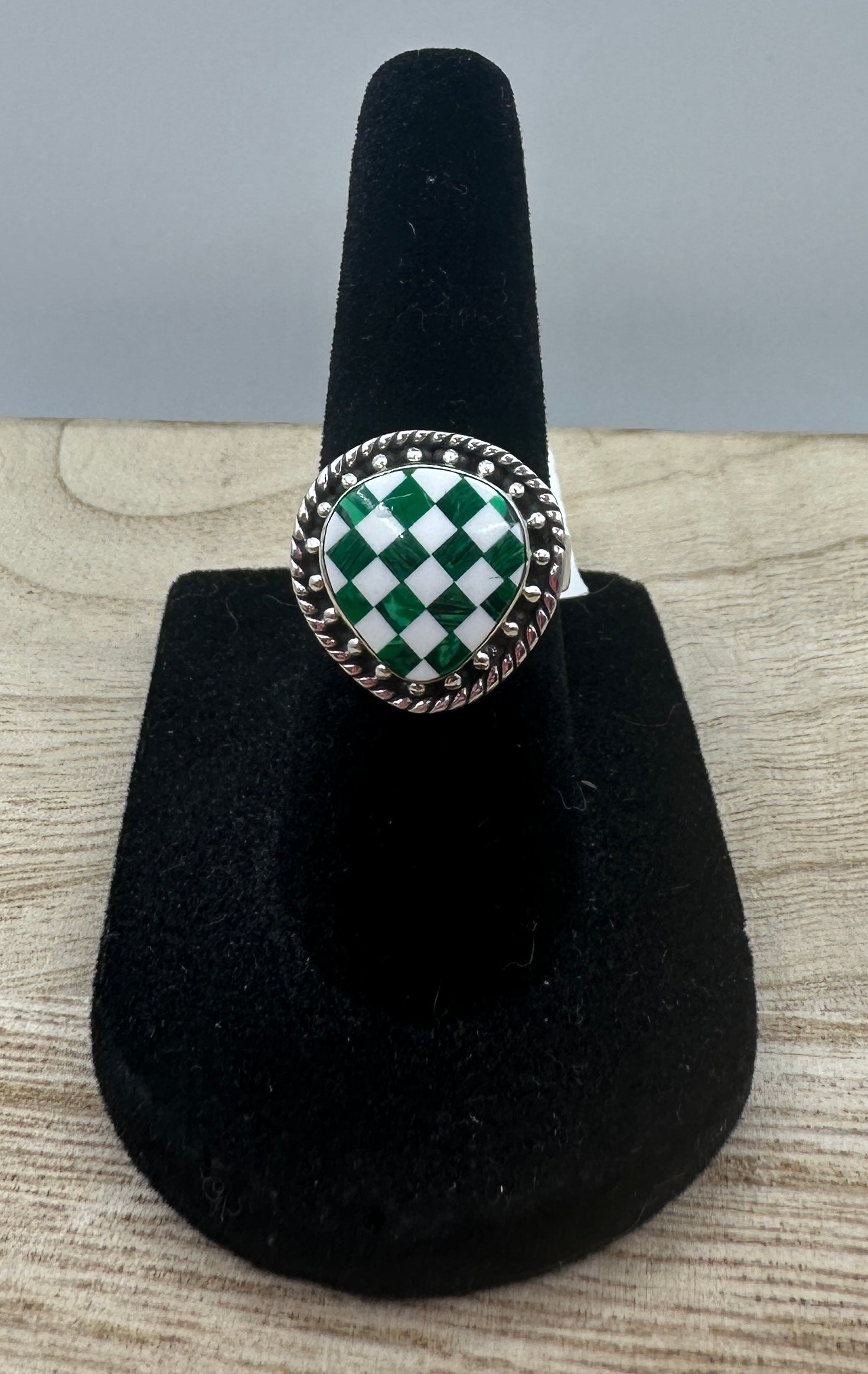 Malachite Checkerboard Ring Size 5.5