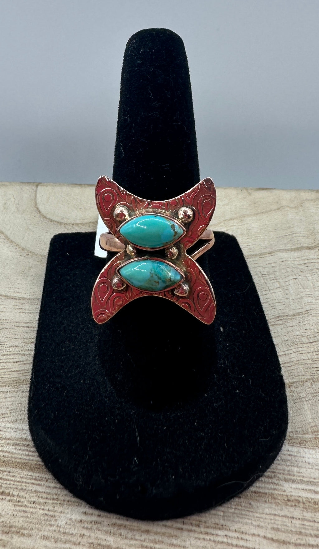 Kingman Turquoise Adjustable Copper Ring
