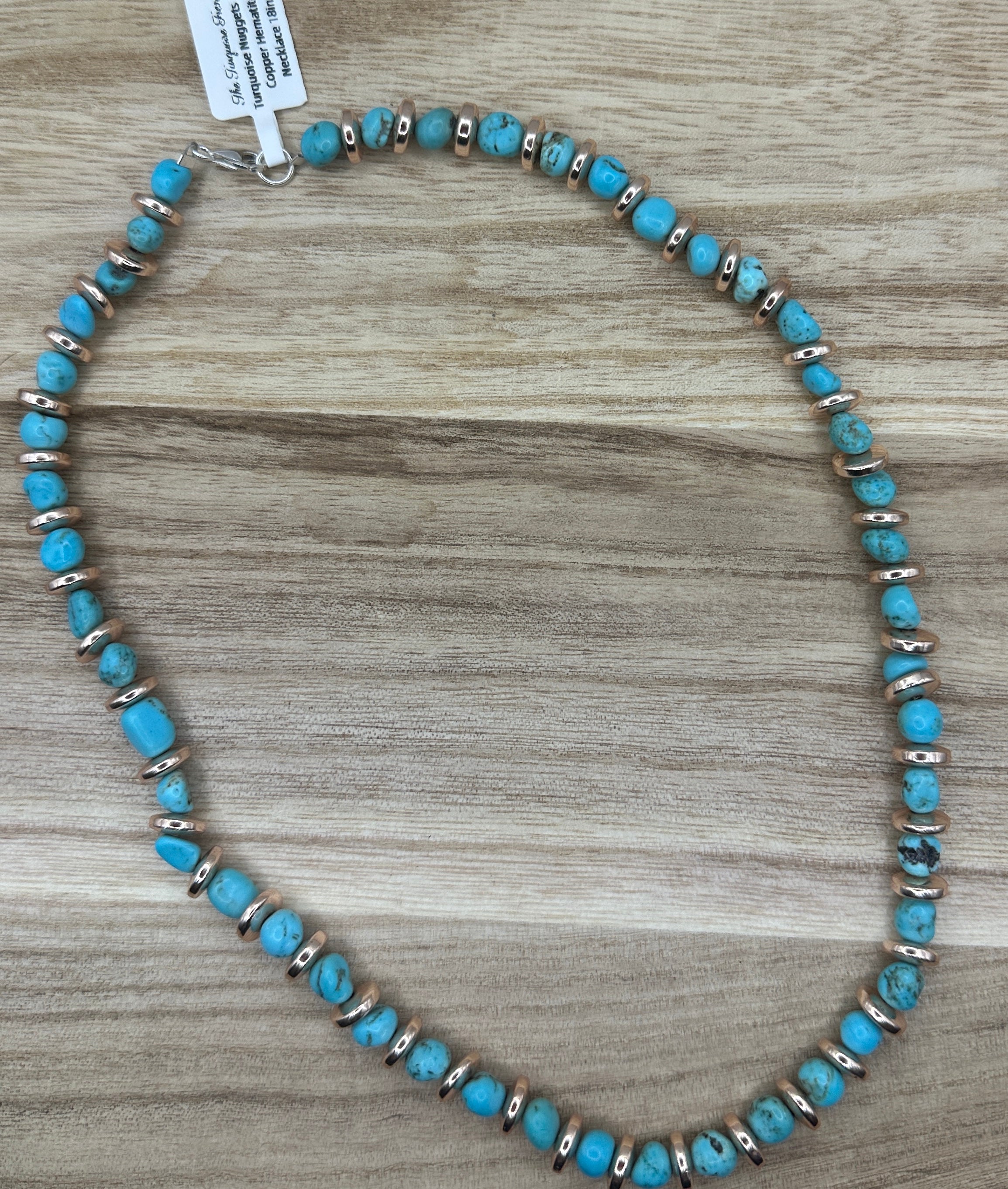 Turquoise Nuggets and Copper Hematite Necklace 18in