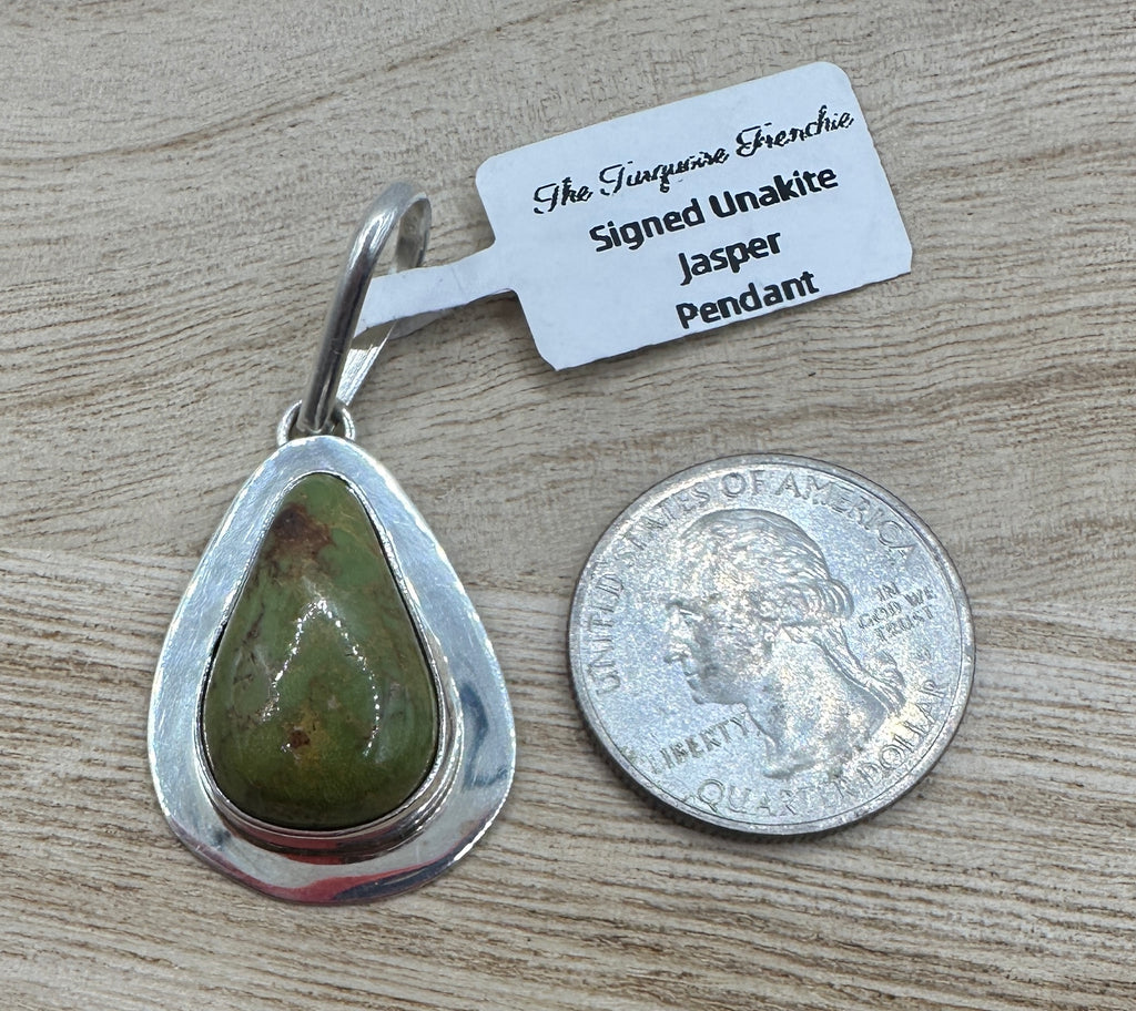 Signed Unakite Jasper Pendant