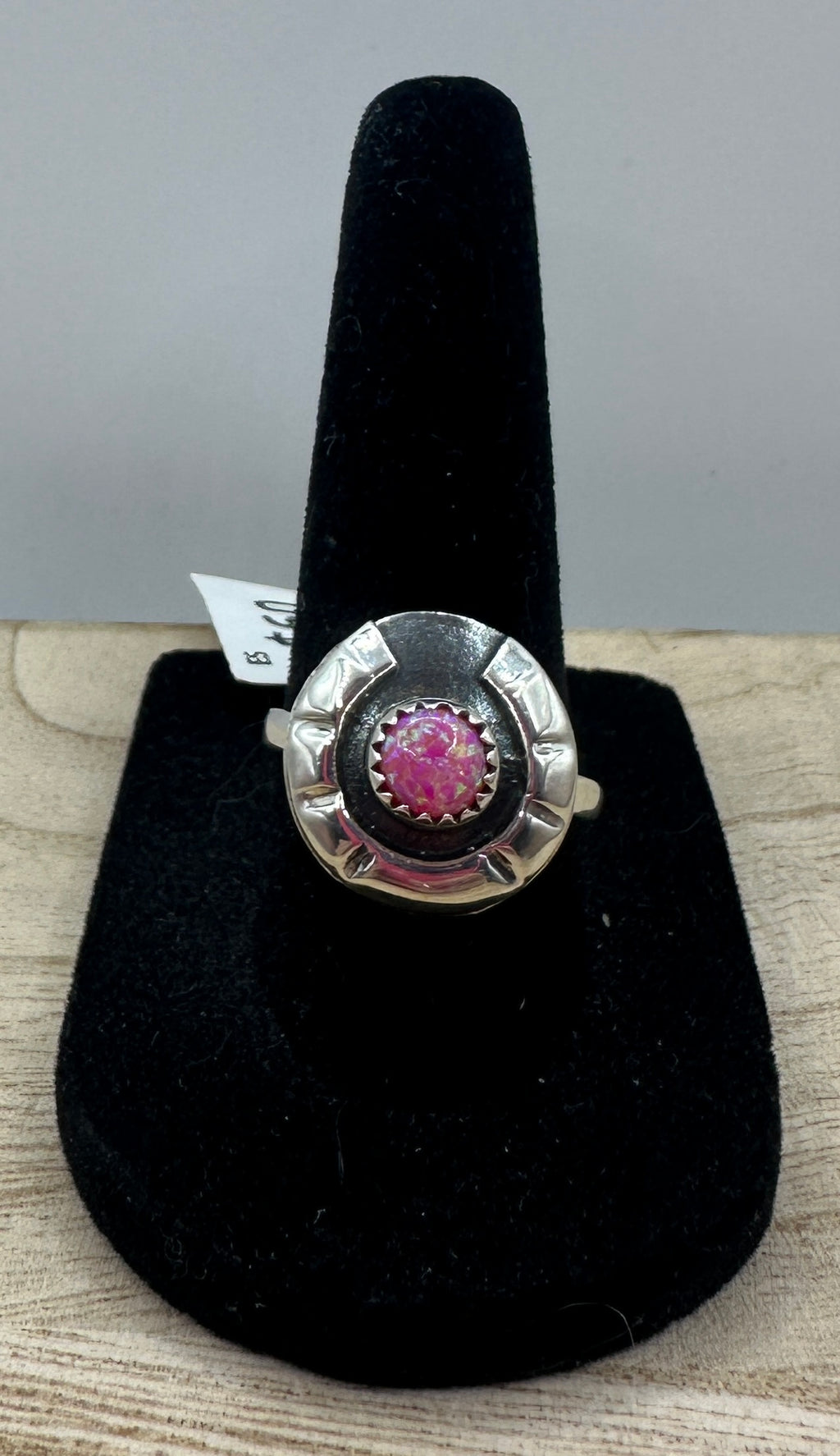 Hot Pink Opal Horseshoe Ring Size 8