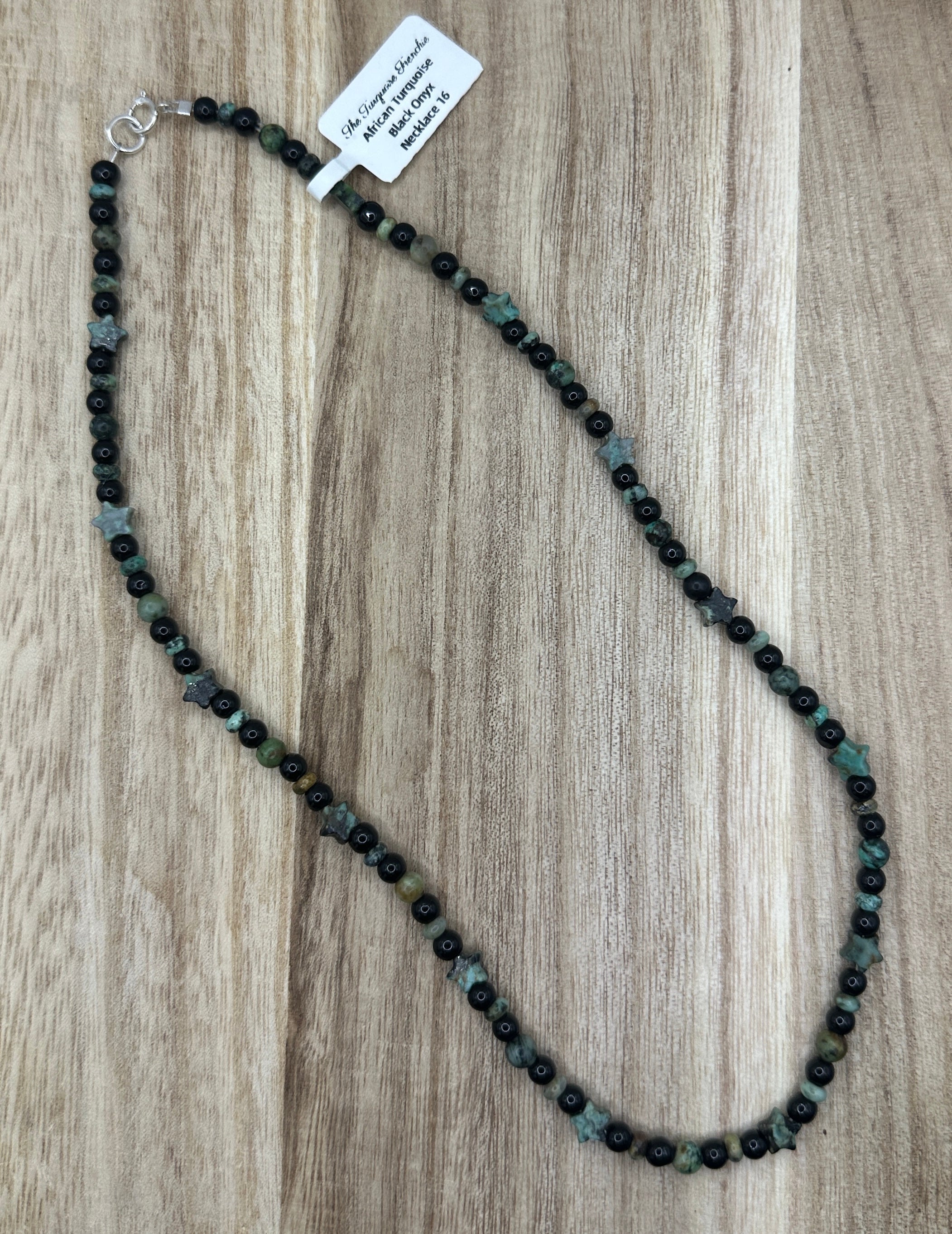 Black Onyx and African Turquoise Necklace 16in