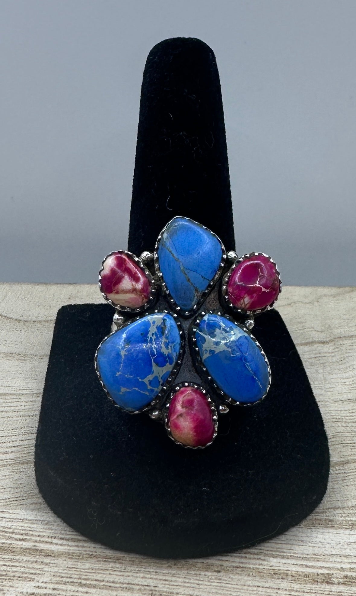 Red and Blue Sea Sediment Jasper Ring Adjustable