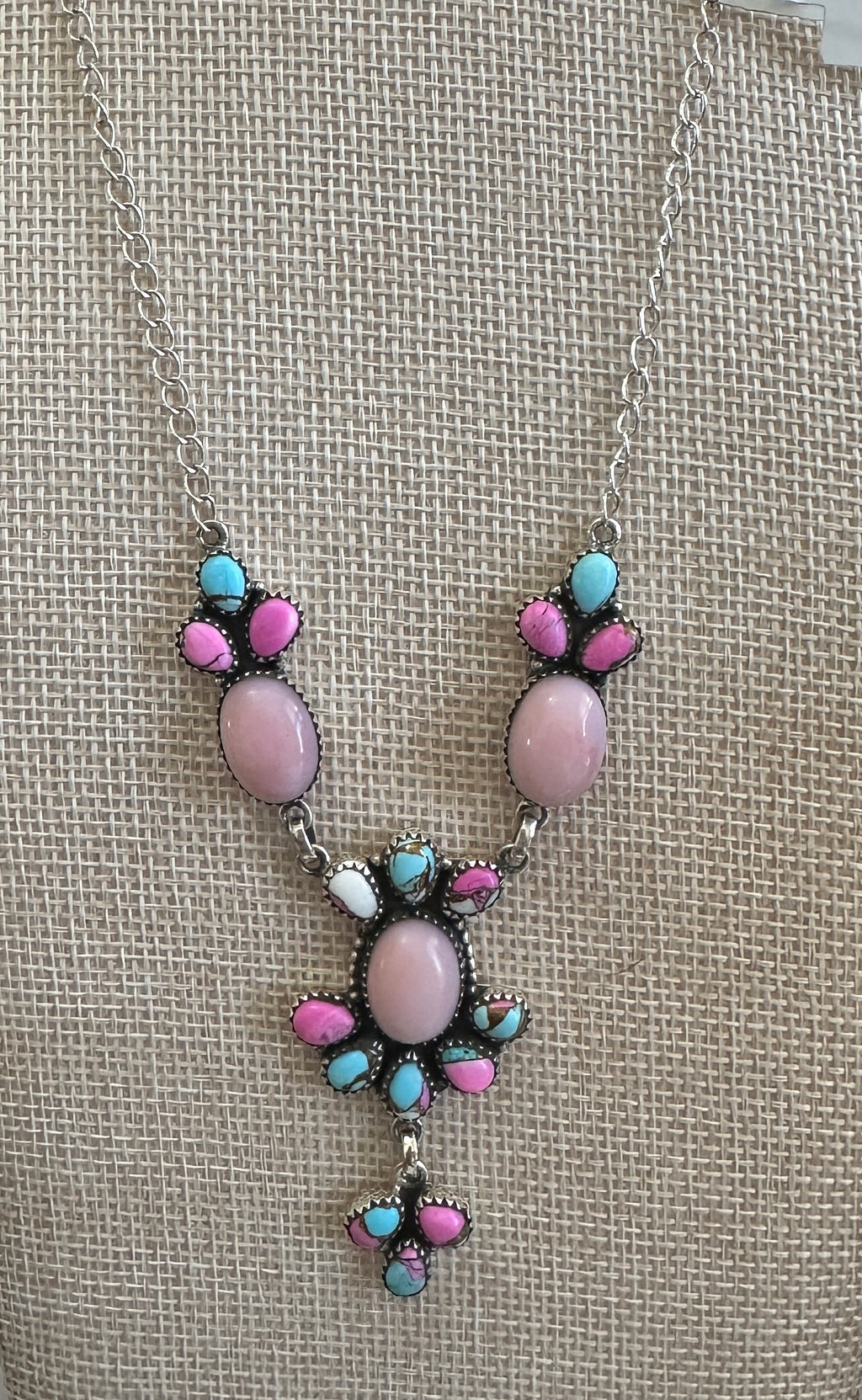 Cotton Candy Dahlia Turquoise and Opal Necklace 20-22in