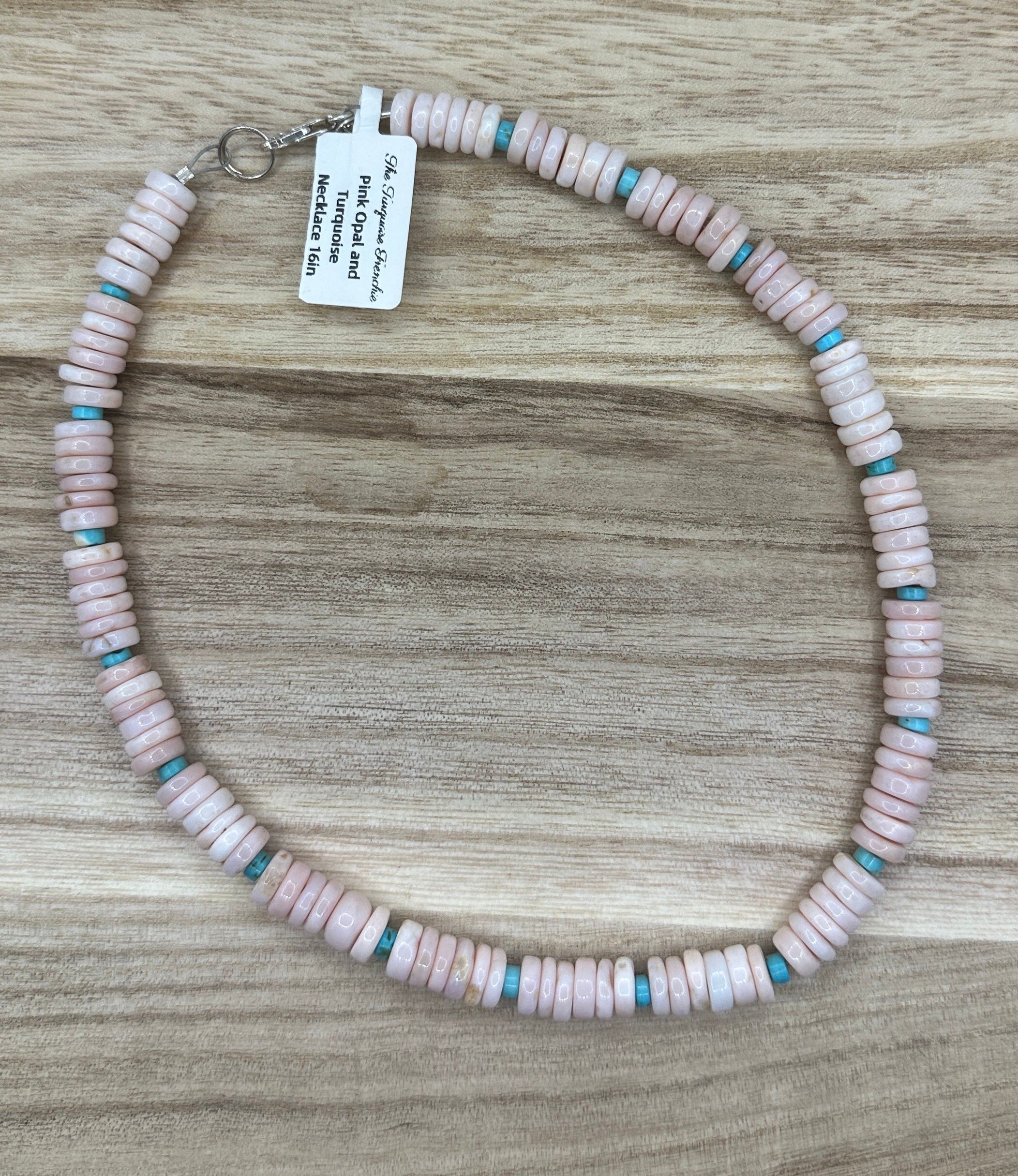 Pink Opal and Turquoise Necklace 16in