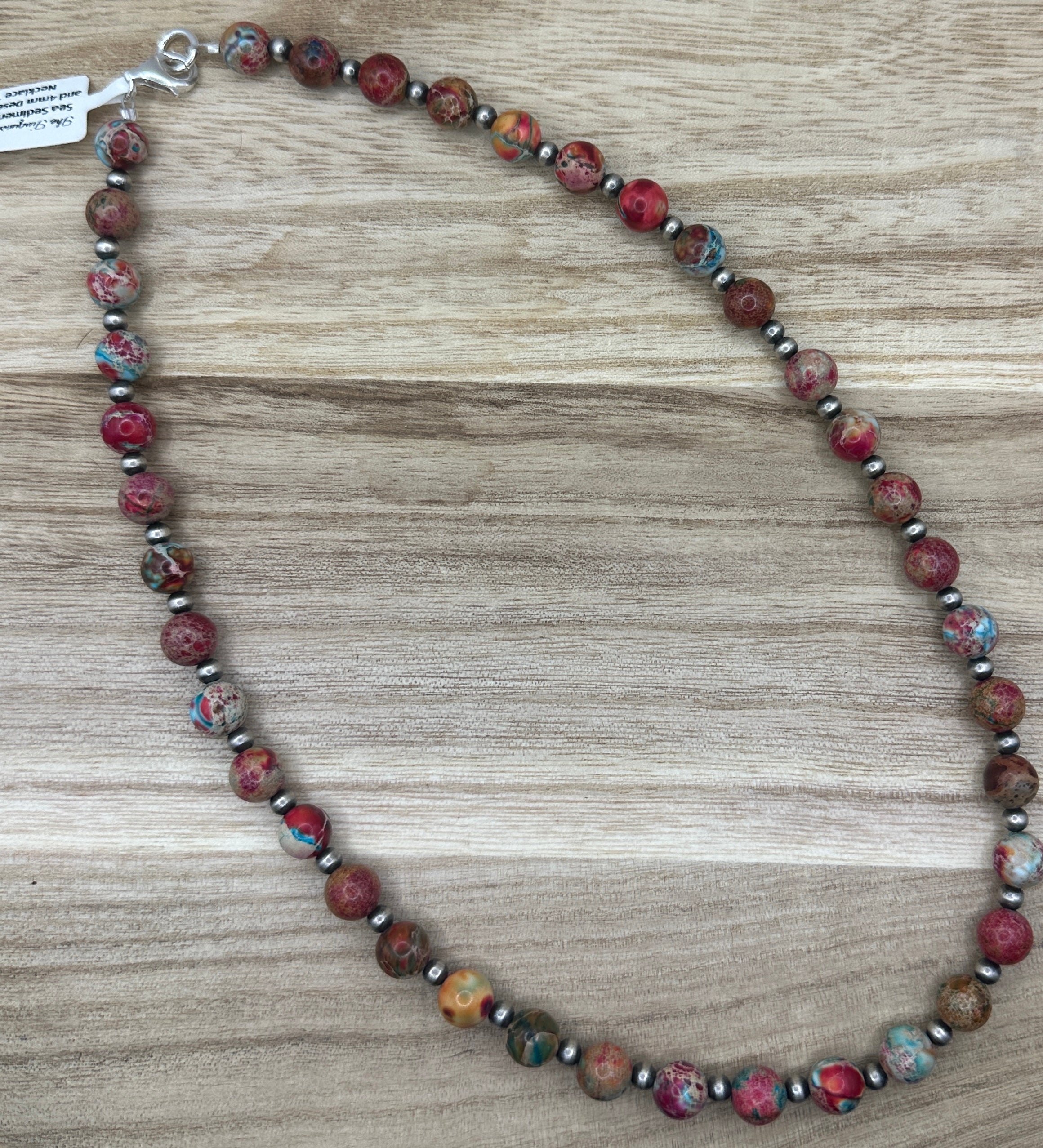8mm Sea Sediment Jasper and 4mm Desert Pearls Necklace 18in