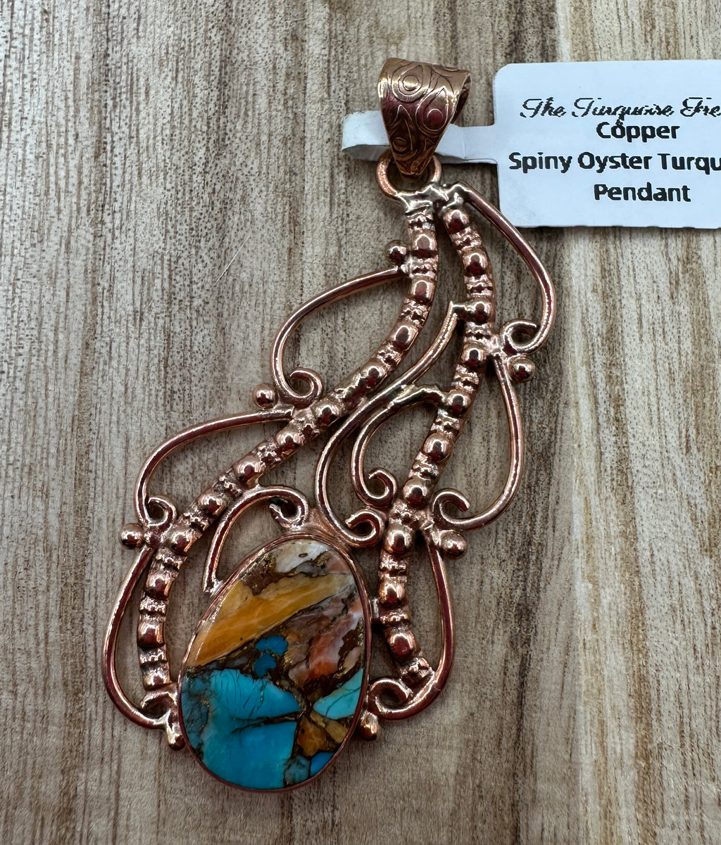 Spiny Oyster Turquoise and Copper Pendant