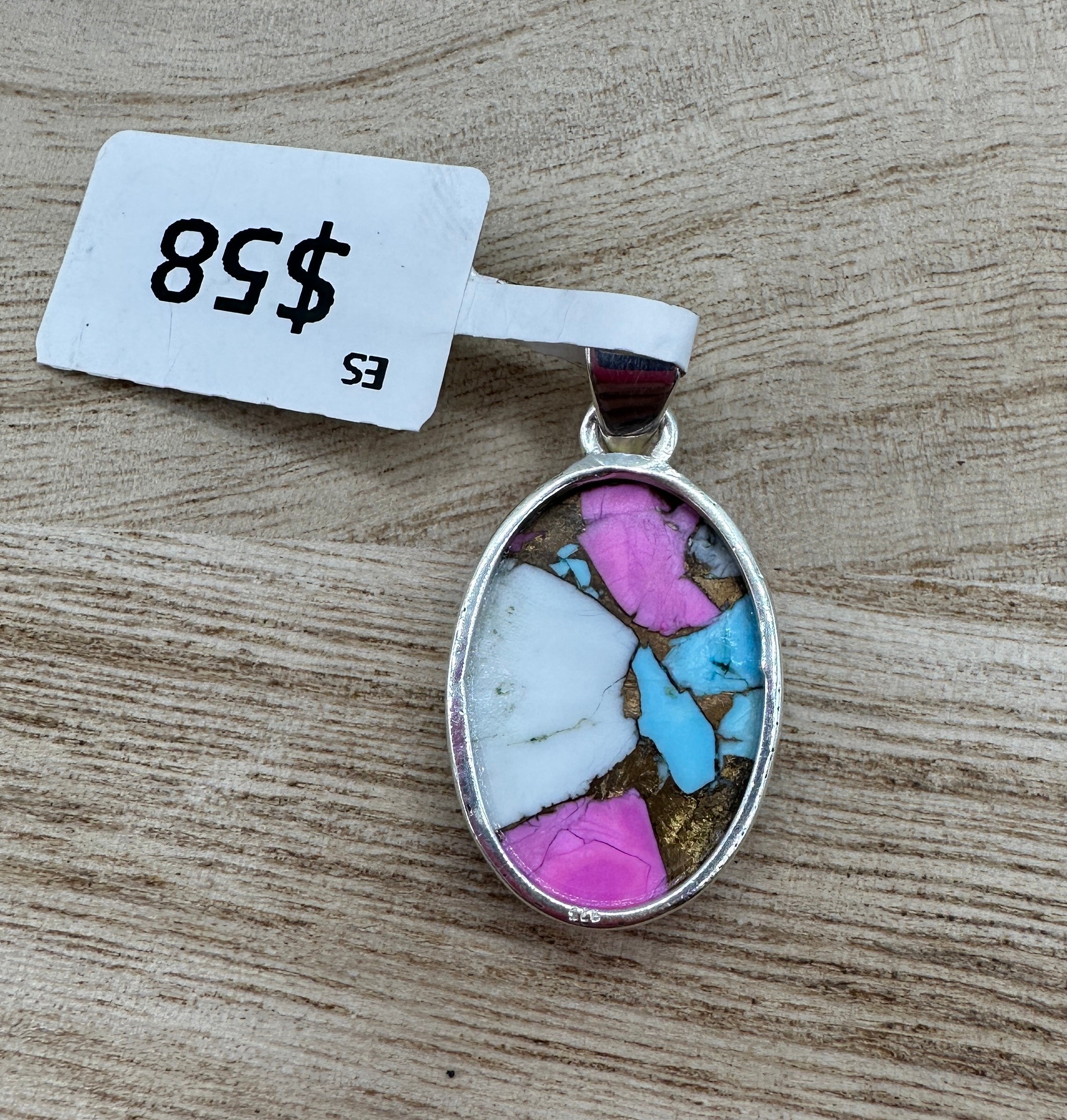 Cotton Candy Dahlia Turquoise Oval Pendant