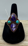 Purple Dahlia Turquoise Copper Adjustable Ring