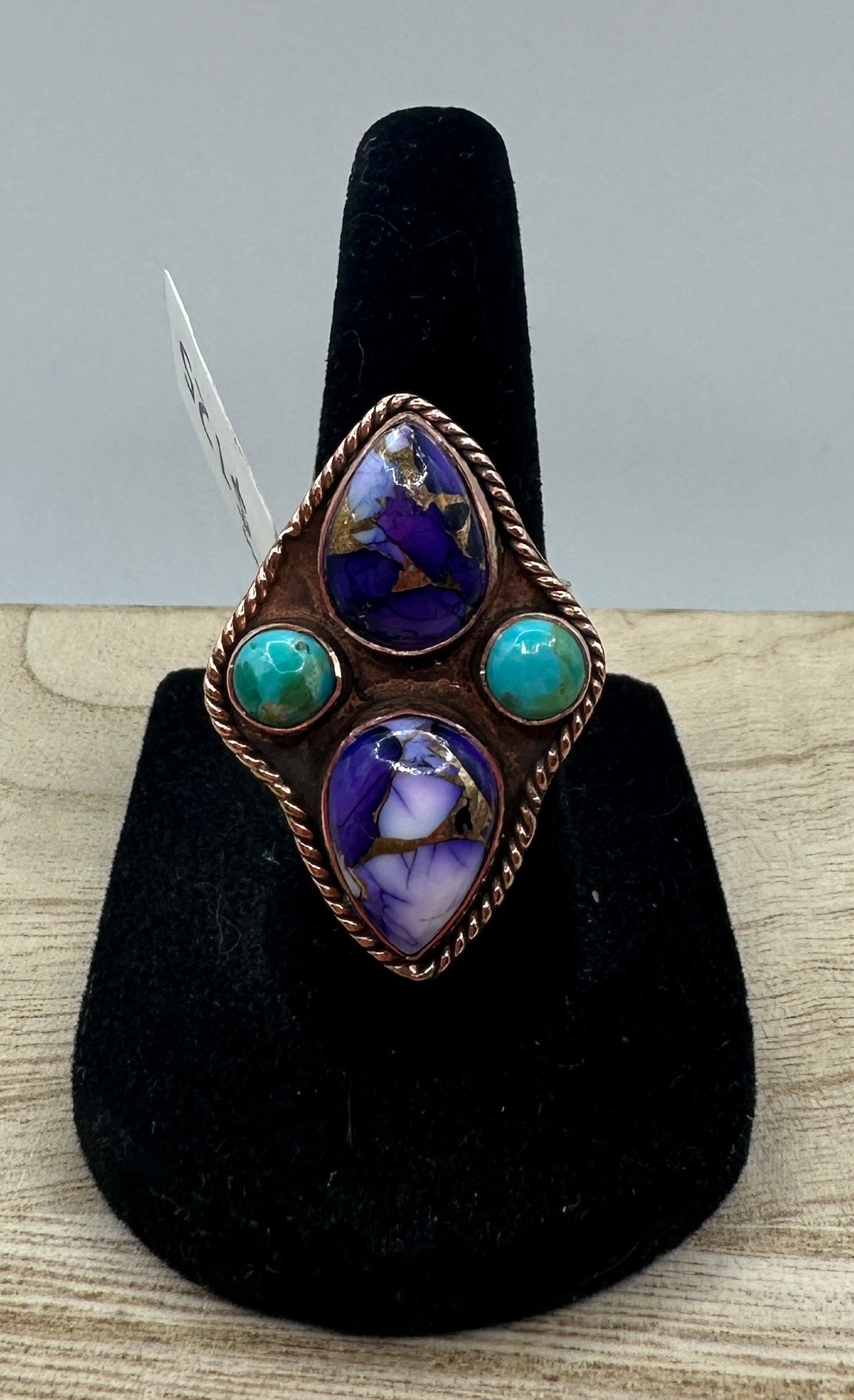 Purple Dahlia Turquoise Copper Adjustable Ring