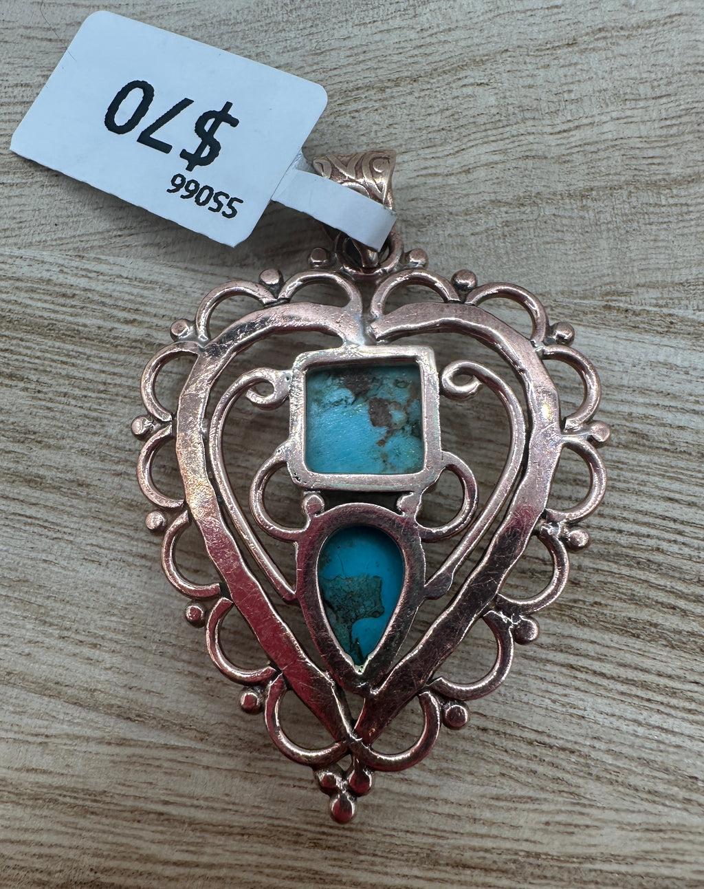 Copper Turquoise Heart Pendant