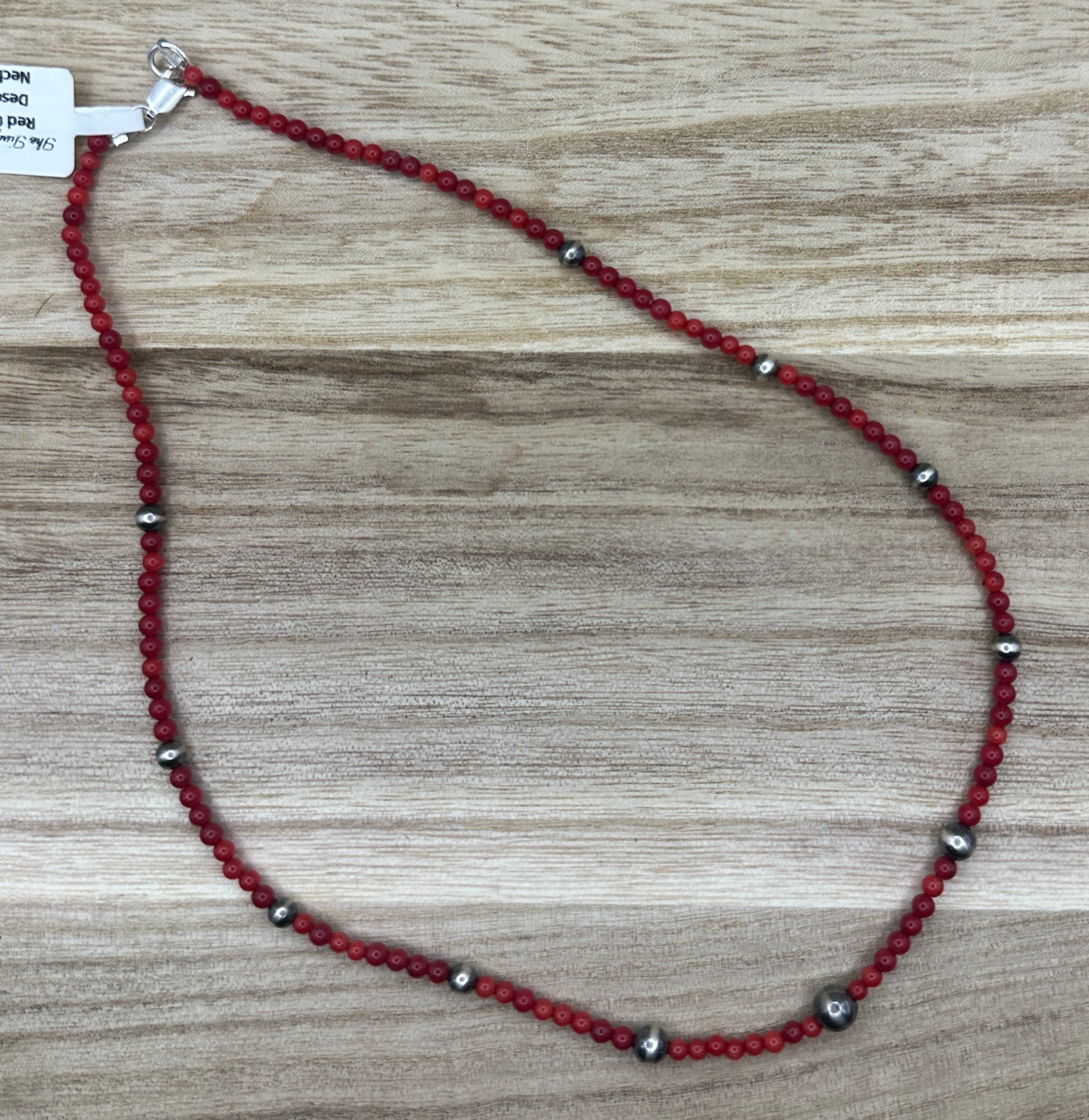 Red Corral and Graduated Desert Pearls Necklace 16in