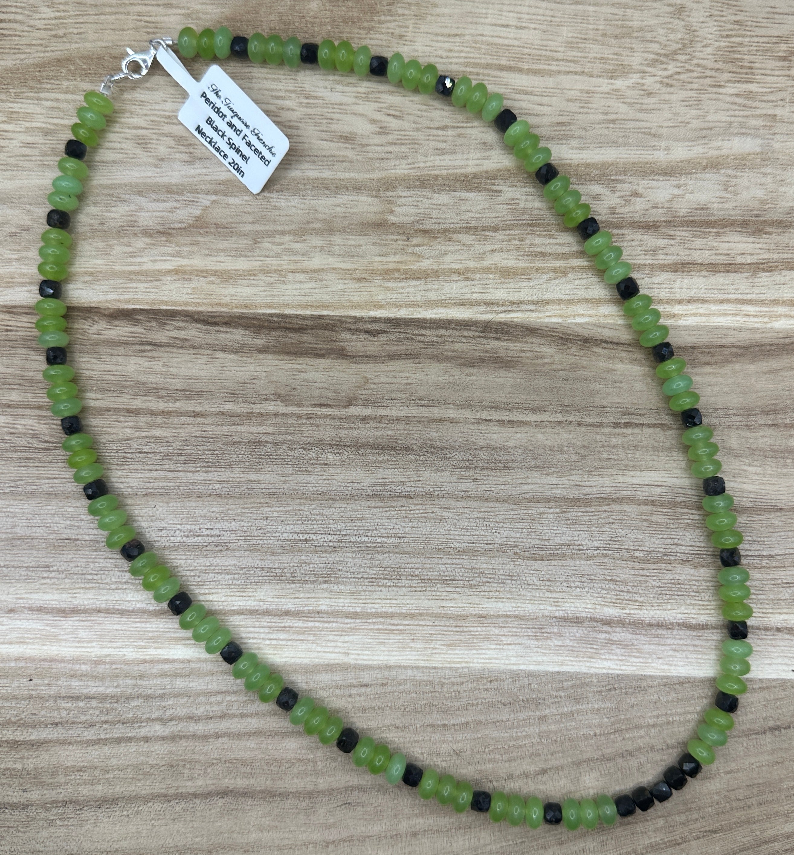 Peridot and Faceted Black Spinel Necklace 20in