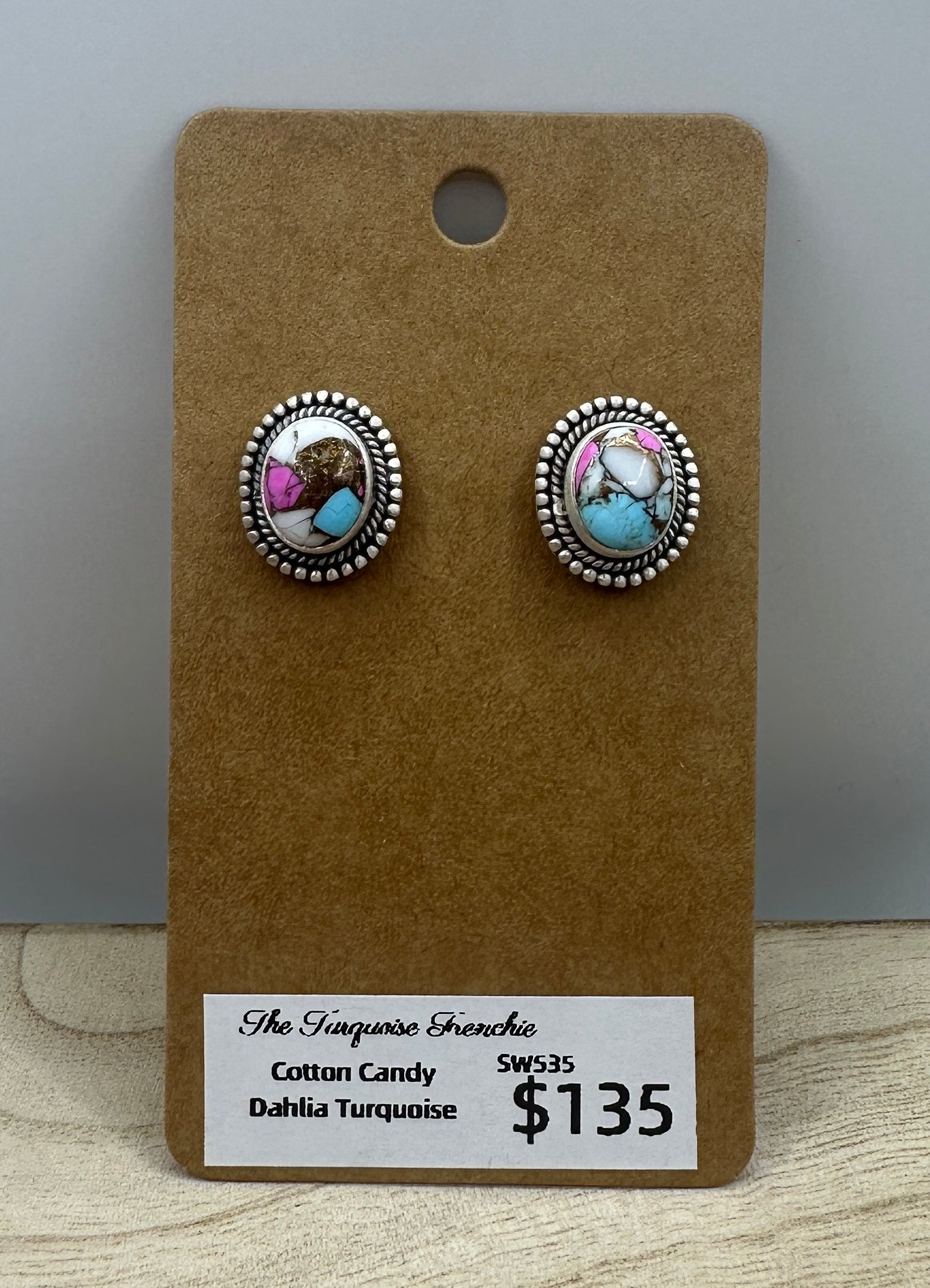 Cotton Candy Dahlia Turquoise Studs