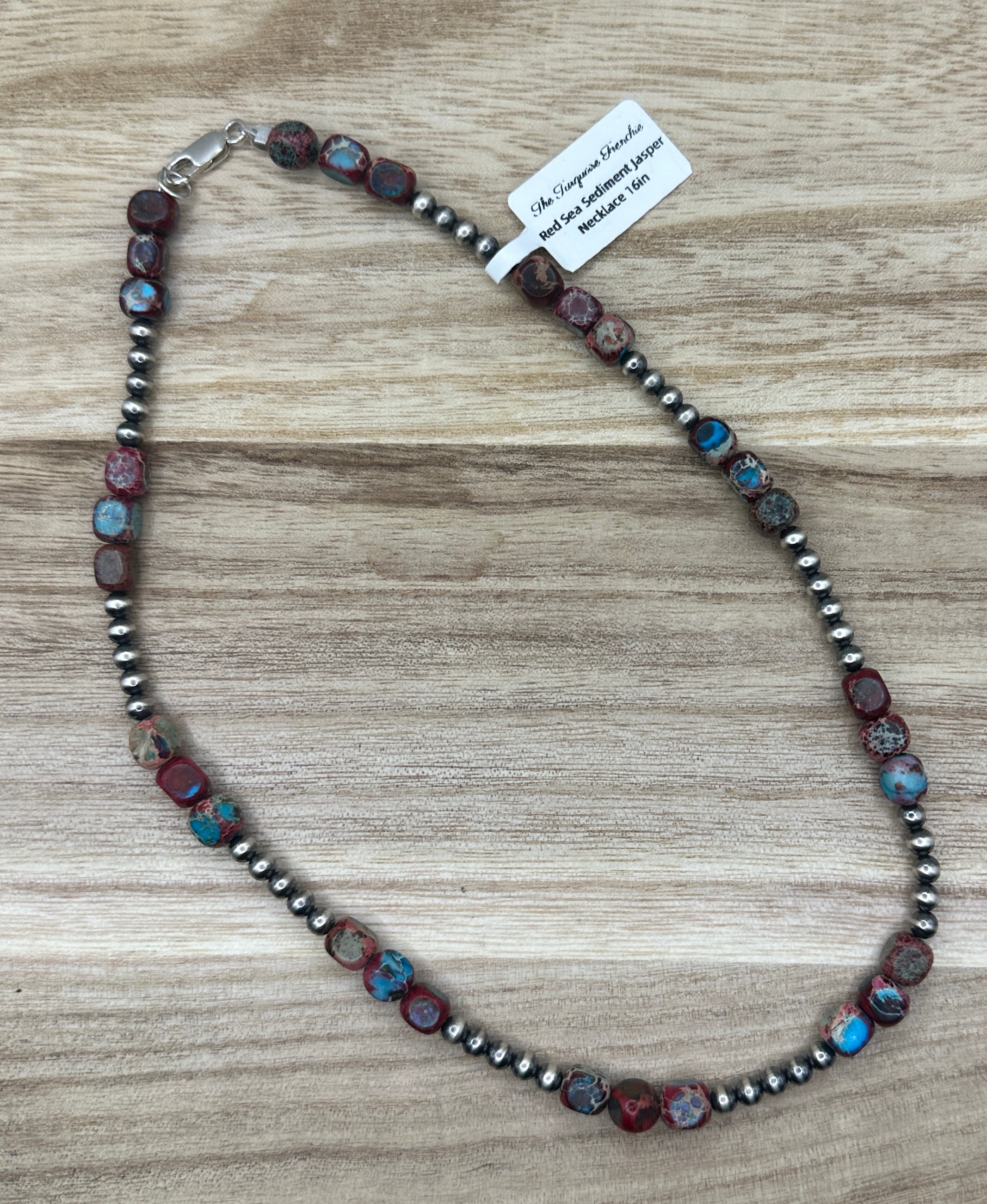 Sea Sediment Jasper and Desert Pearls Necklace 16in