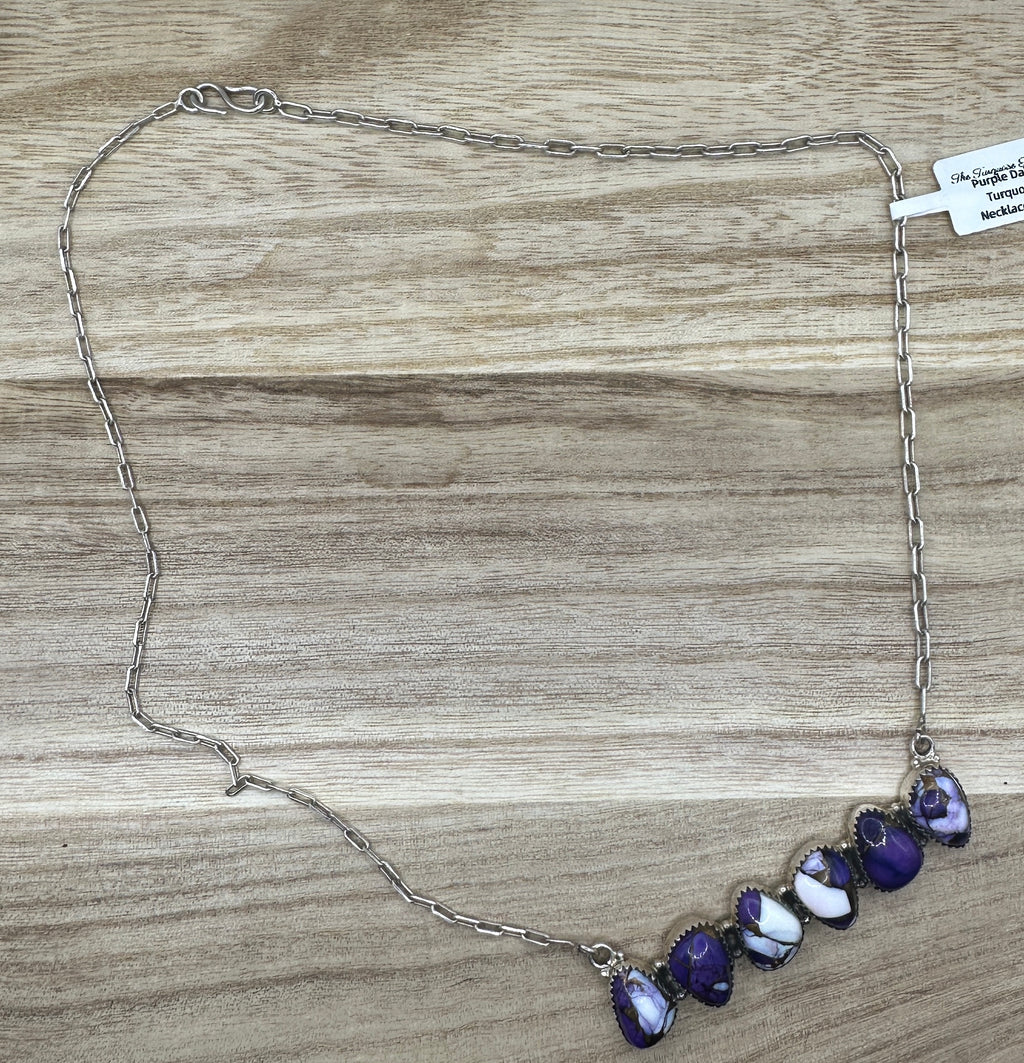 Purple Dahlia Turquoise Bar Necklace 20in