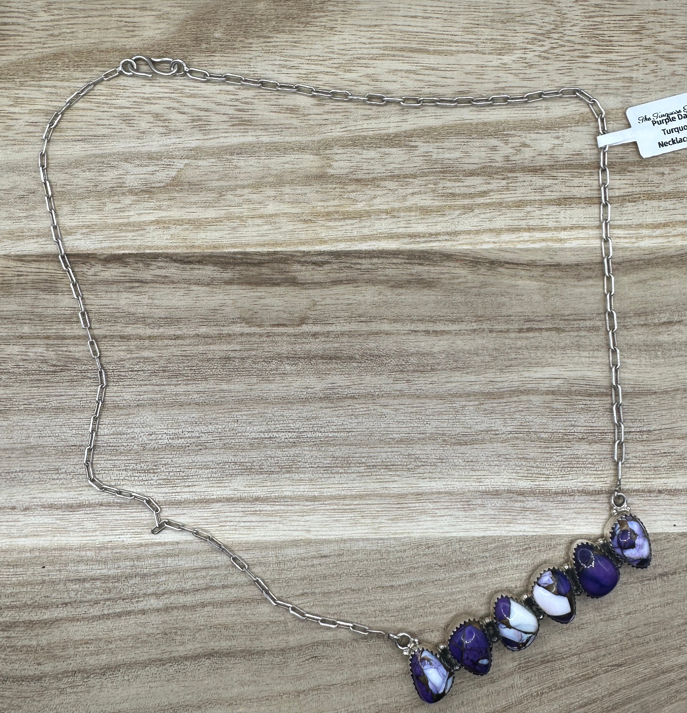 Purple Dahlia Turquoise Bar Necklace 20in