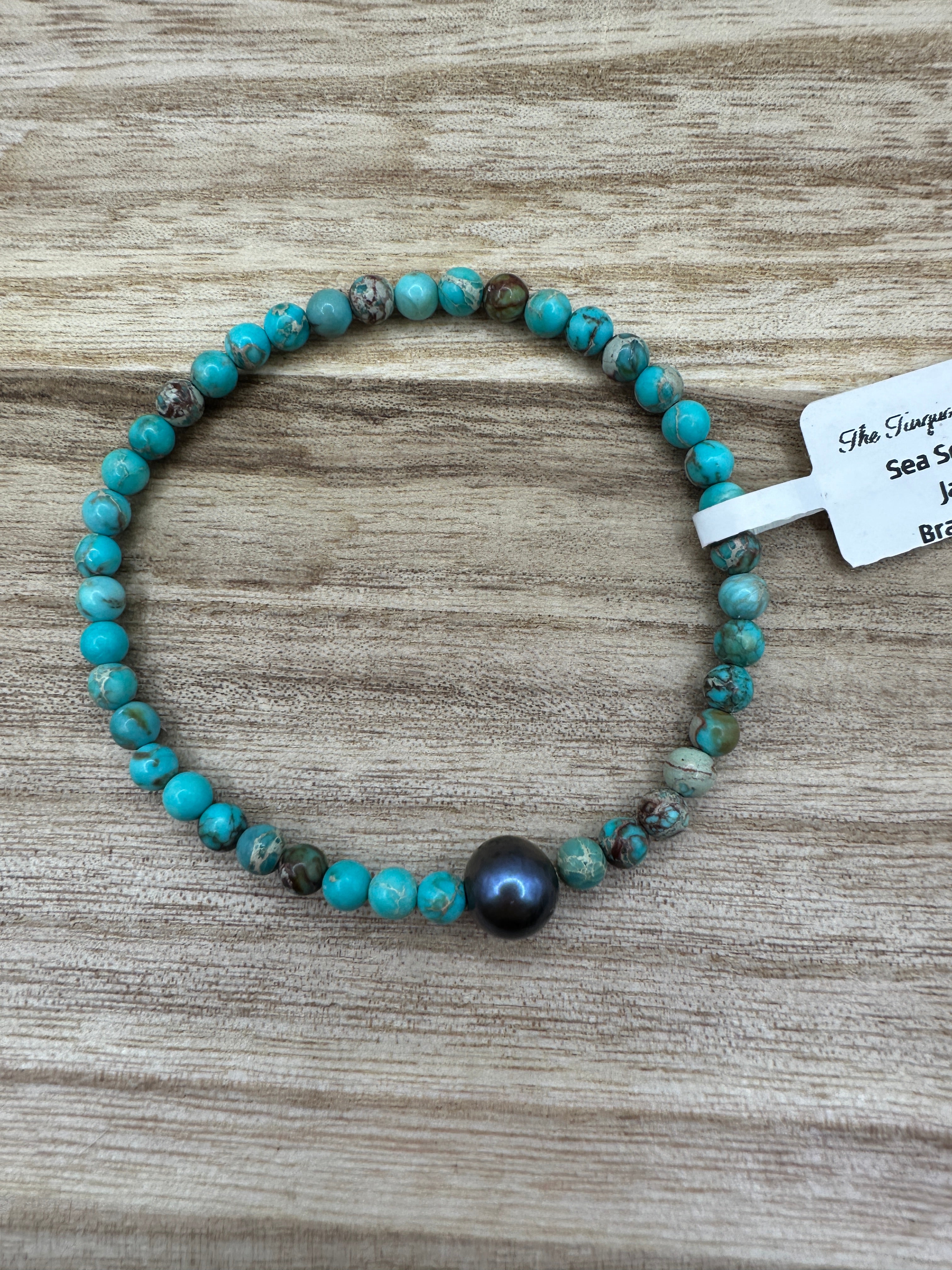 Sea Sediment Jasper and Freshwater Pearl Stretch Bracelet