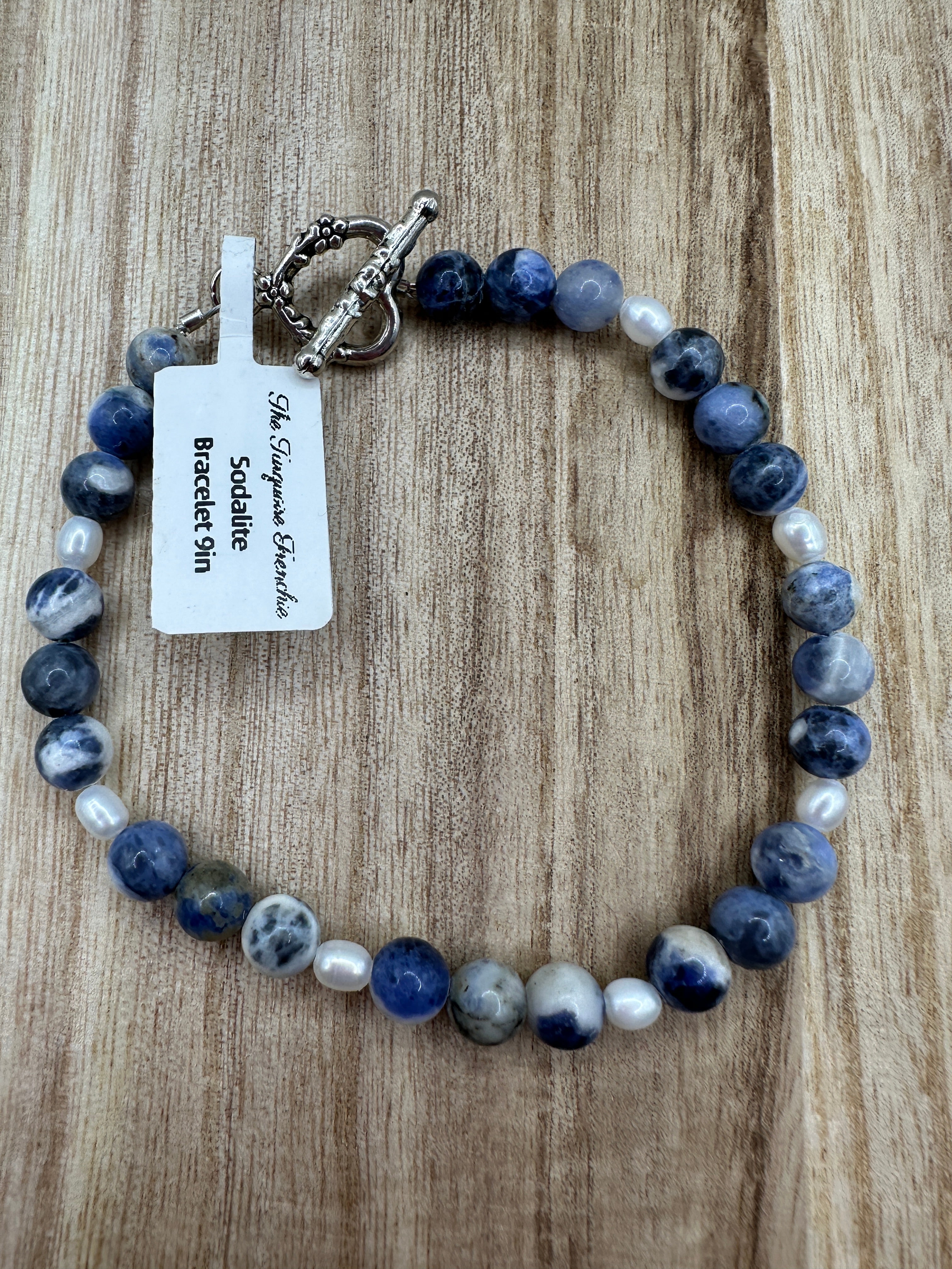 Sodalite Fresh Water Pearls Bracelet 9in