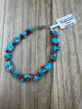 Turquoise And Red Coral Bracelet 7.5in