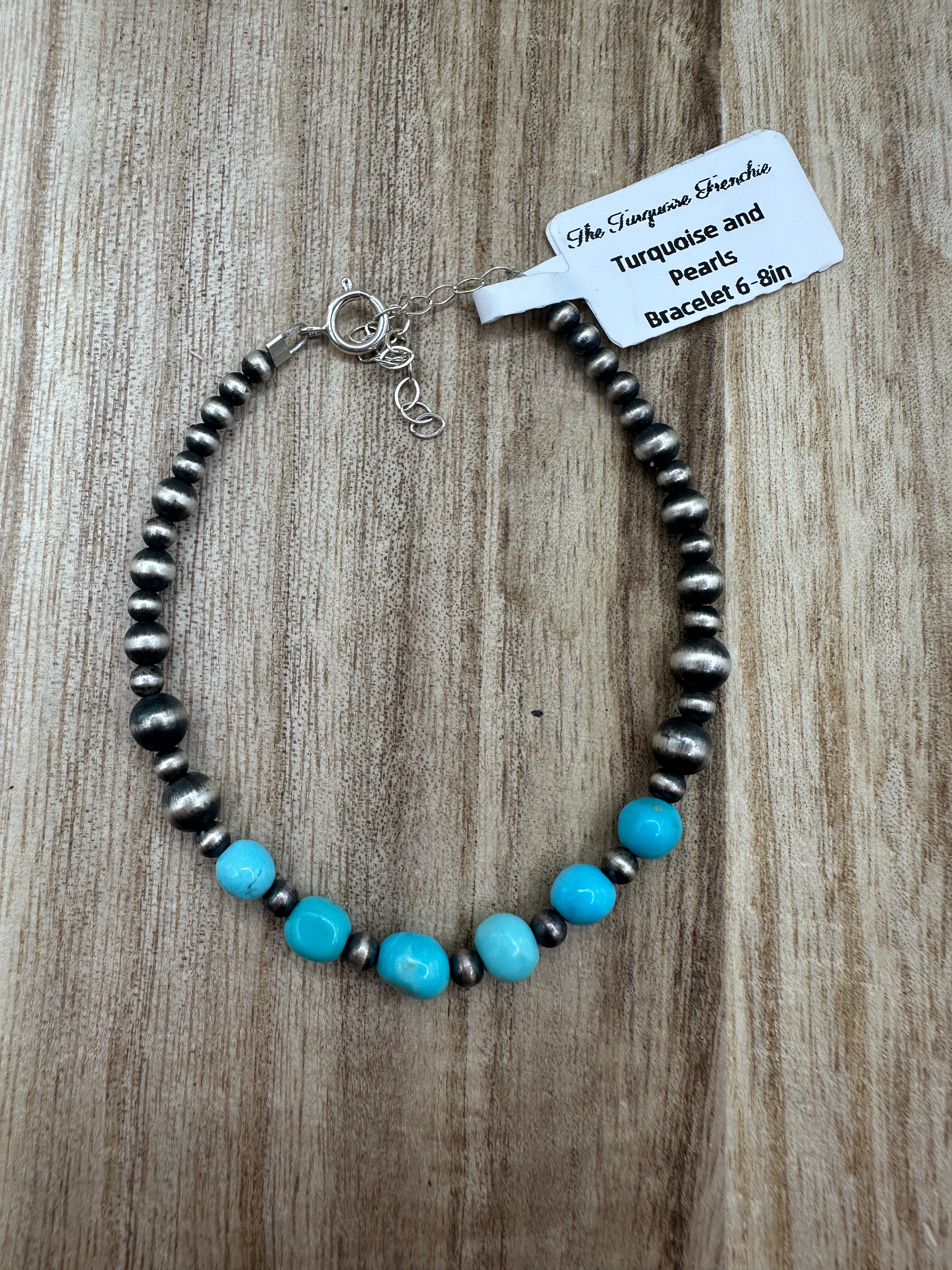 Turquoise and Desert Pearl Bracelet 6-8in