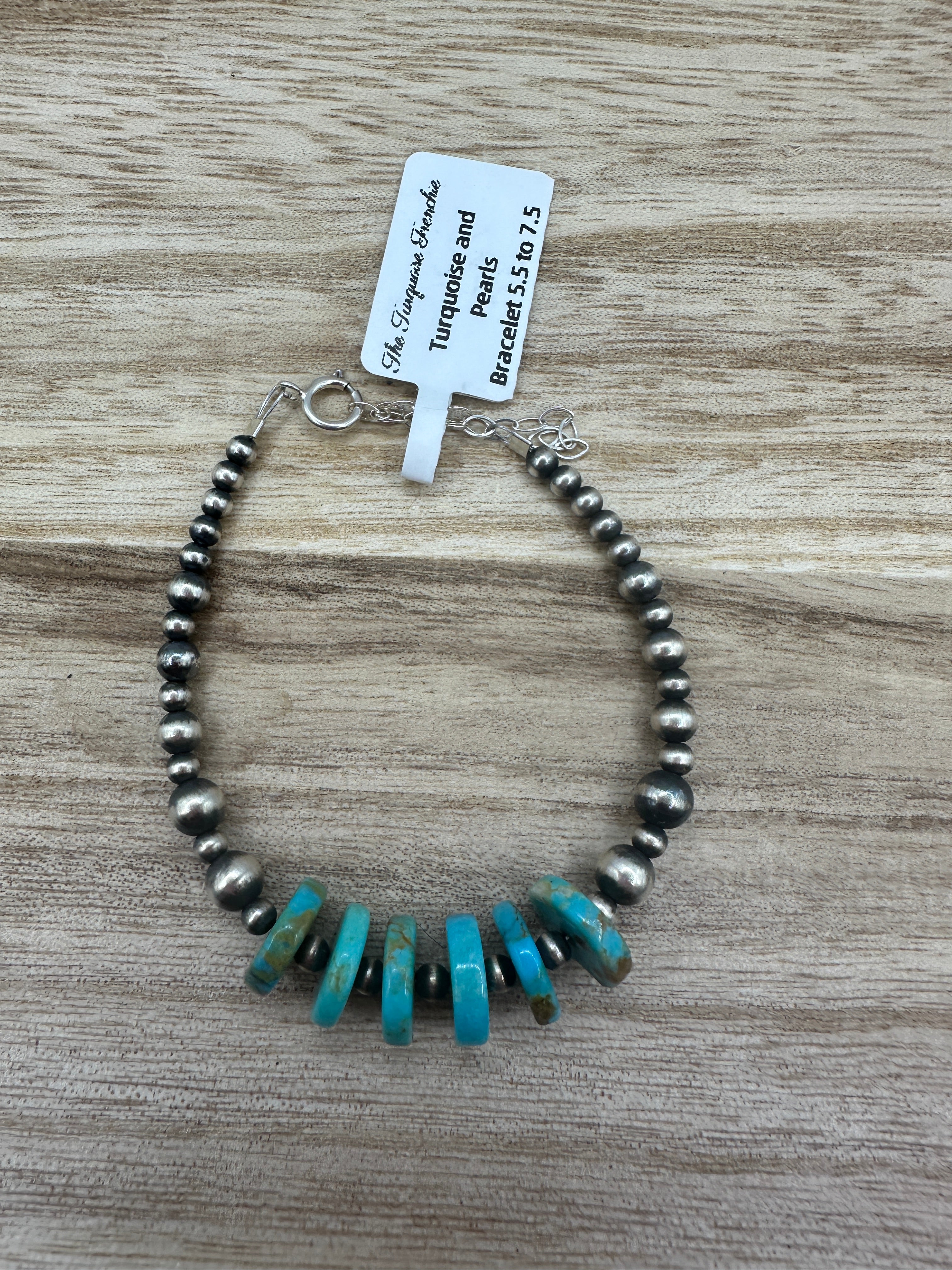 Kingman Turquoise and Desert Pearl Bracelet 5.5-7.5in